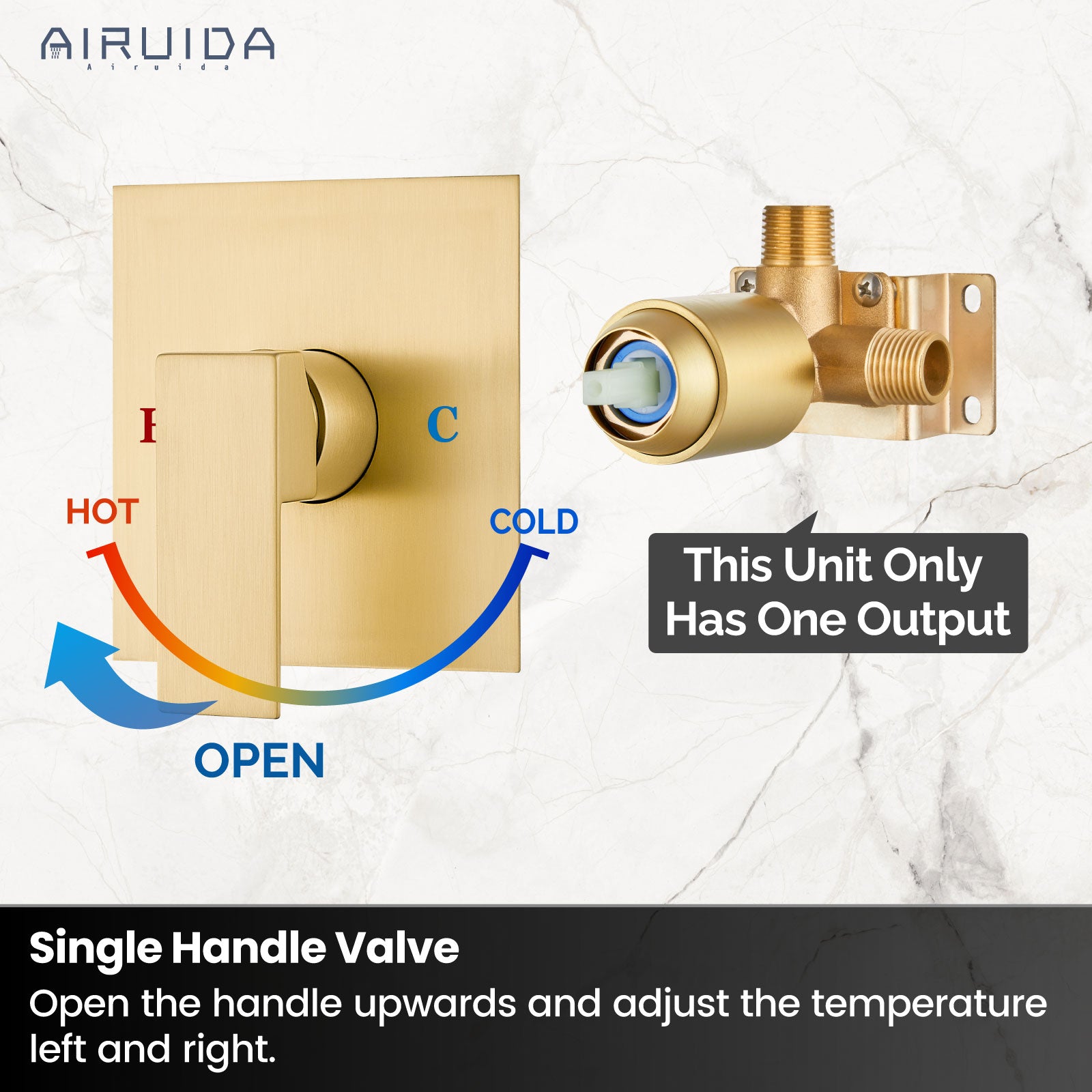Airuida Single-Function Shower Handle Valve Trim Kit Shower Valves Wall Mount Brass Faucet Shower Rough-In Valve Bathroom Trim Kit Single Handle Tub Shower Valve Mixer
