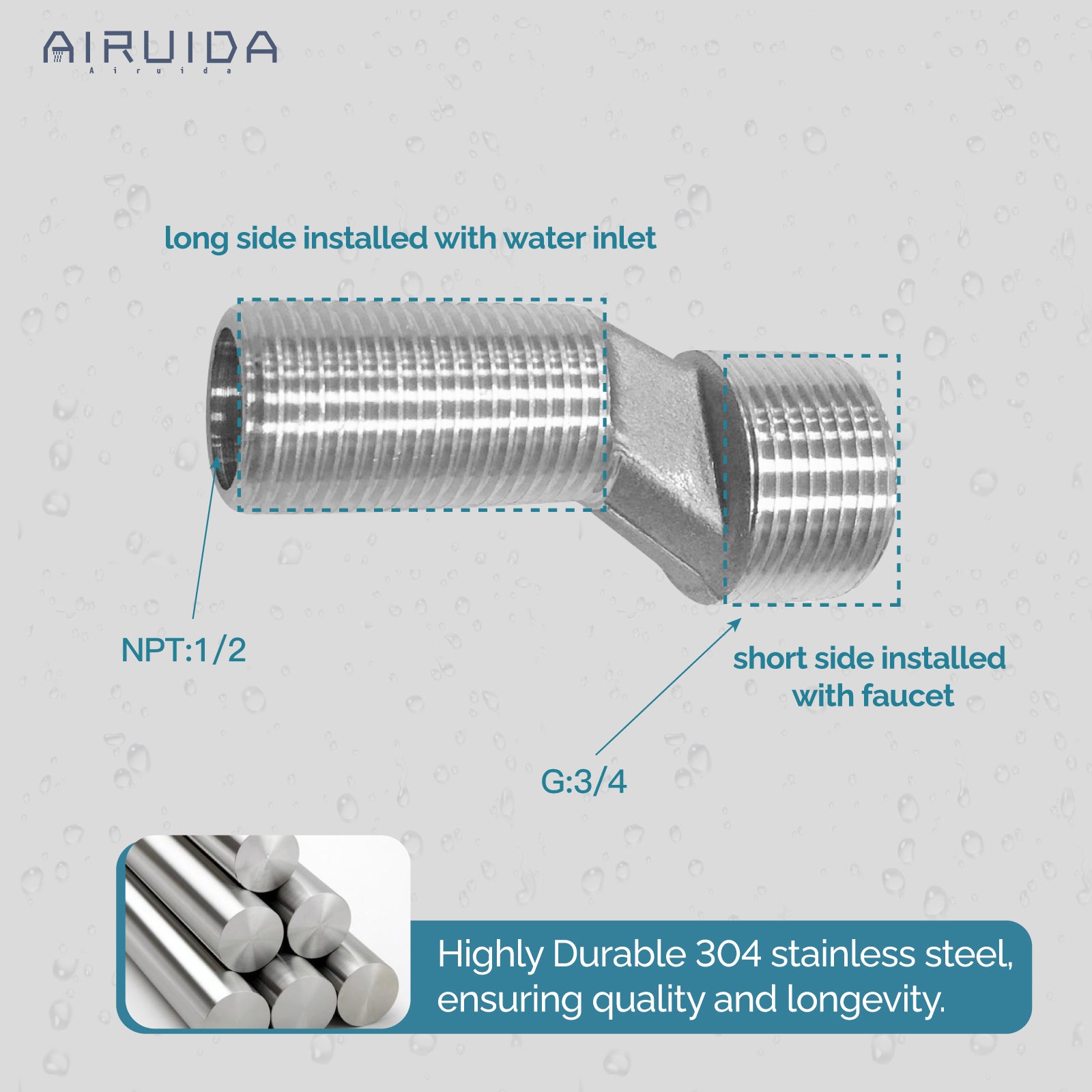 Airuida Solid Brass 3/4"Male × 1/2"Male thread Bend Angle Adapter Faucet Adapter 2 Pieces Included