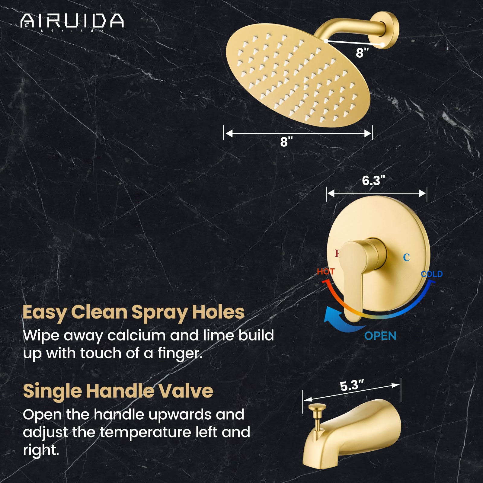 Airuida Shower Faucet Set with Tub Spout Bathtub Faucet Kit Shower Tub Faucet Set Complete Tub Shower Trim Kit with Solid Brass Rough-in Valve Rainfall Round Shower Head