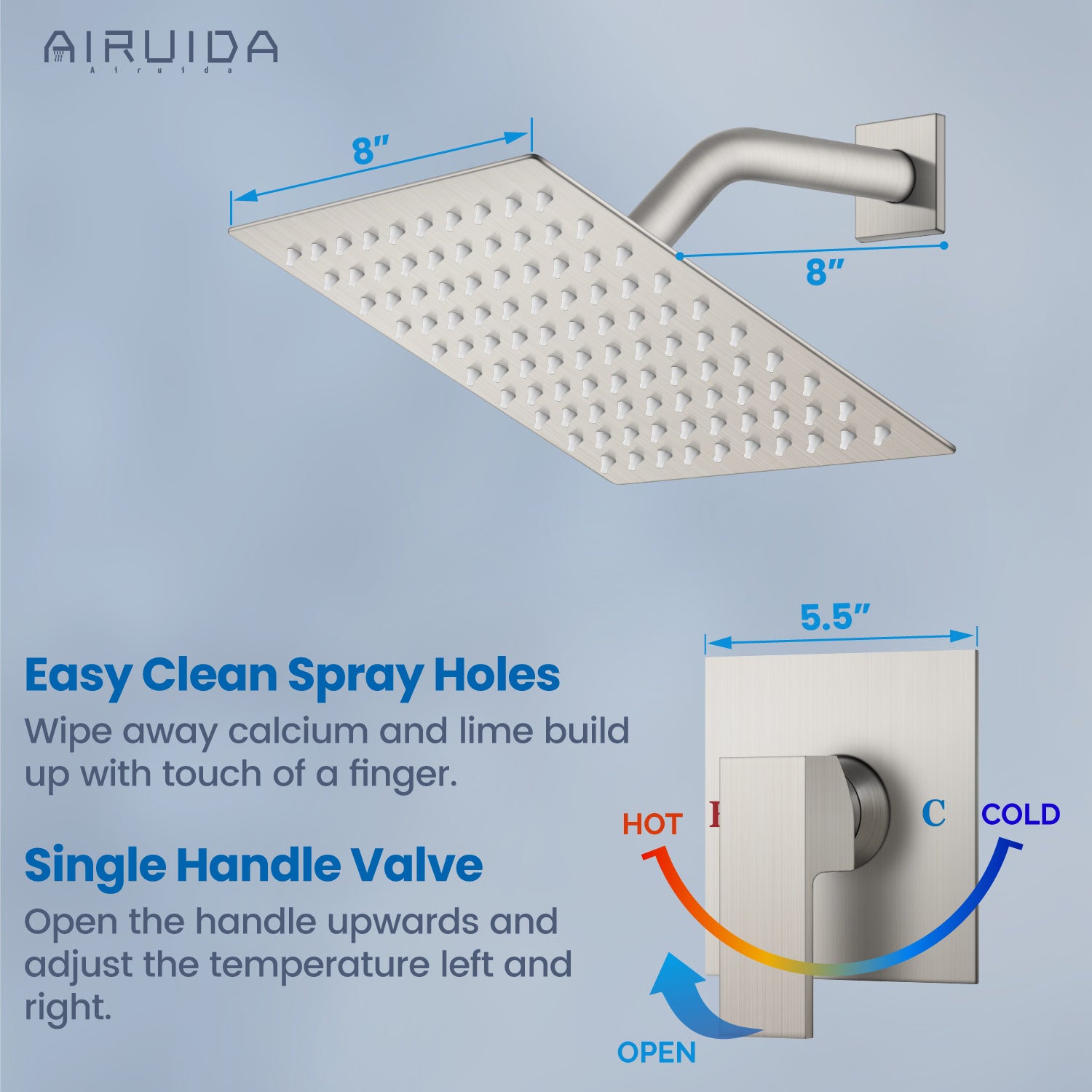 Airuida Shower Faucet Set Bathroom Rain Shower System 8 Inch Square Showerhead Single Function Single Handle Shower Trim Kit With Thread Rough-in Valve