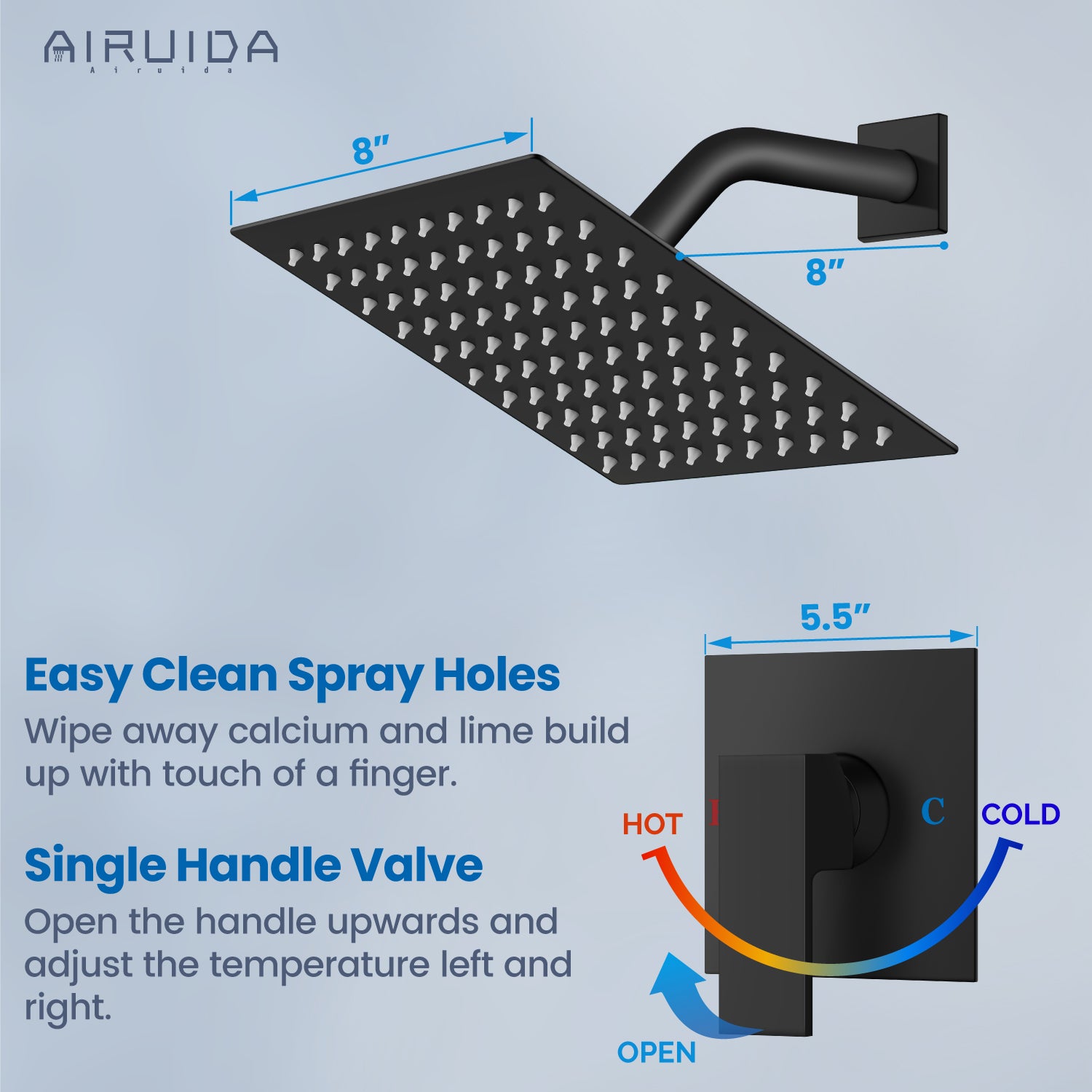 Airuida Shower Faucet Set Bathroom Rain Shower System 8 Inch Square Showerhead Single Function Single Handle Shower Trim Kit With Thread Rough-in Valve