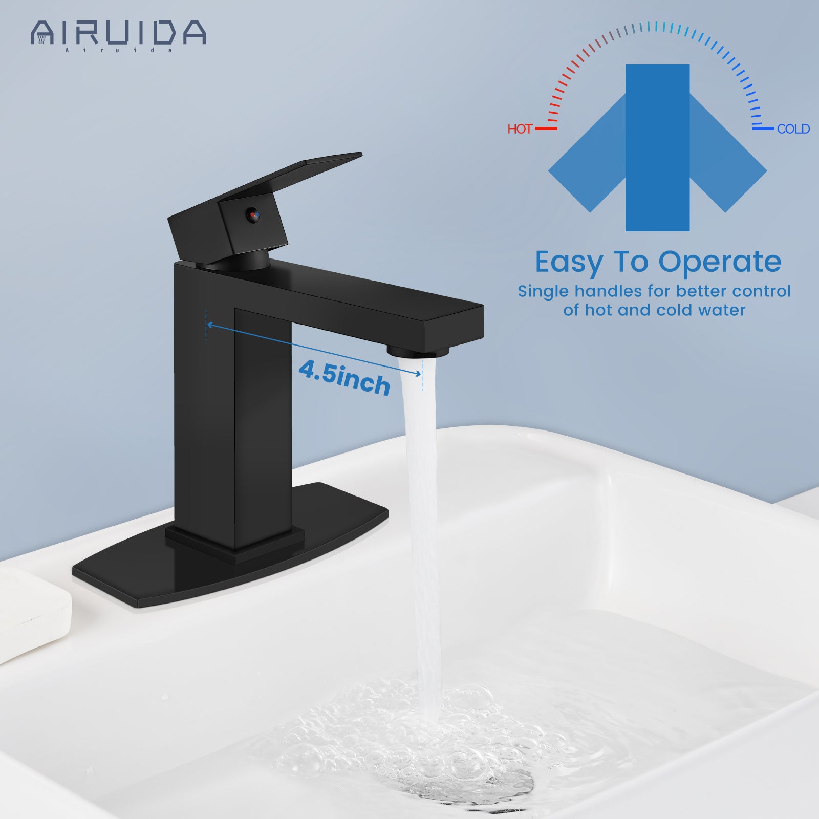 Airuida One Hole Bathroom Sink Faucet Short Bowl Sink Faucet Single Handle Vanity RV Bathroom Faucet Basin Lavatory Mixer Tap with Water Supply Hoses