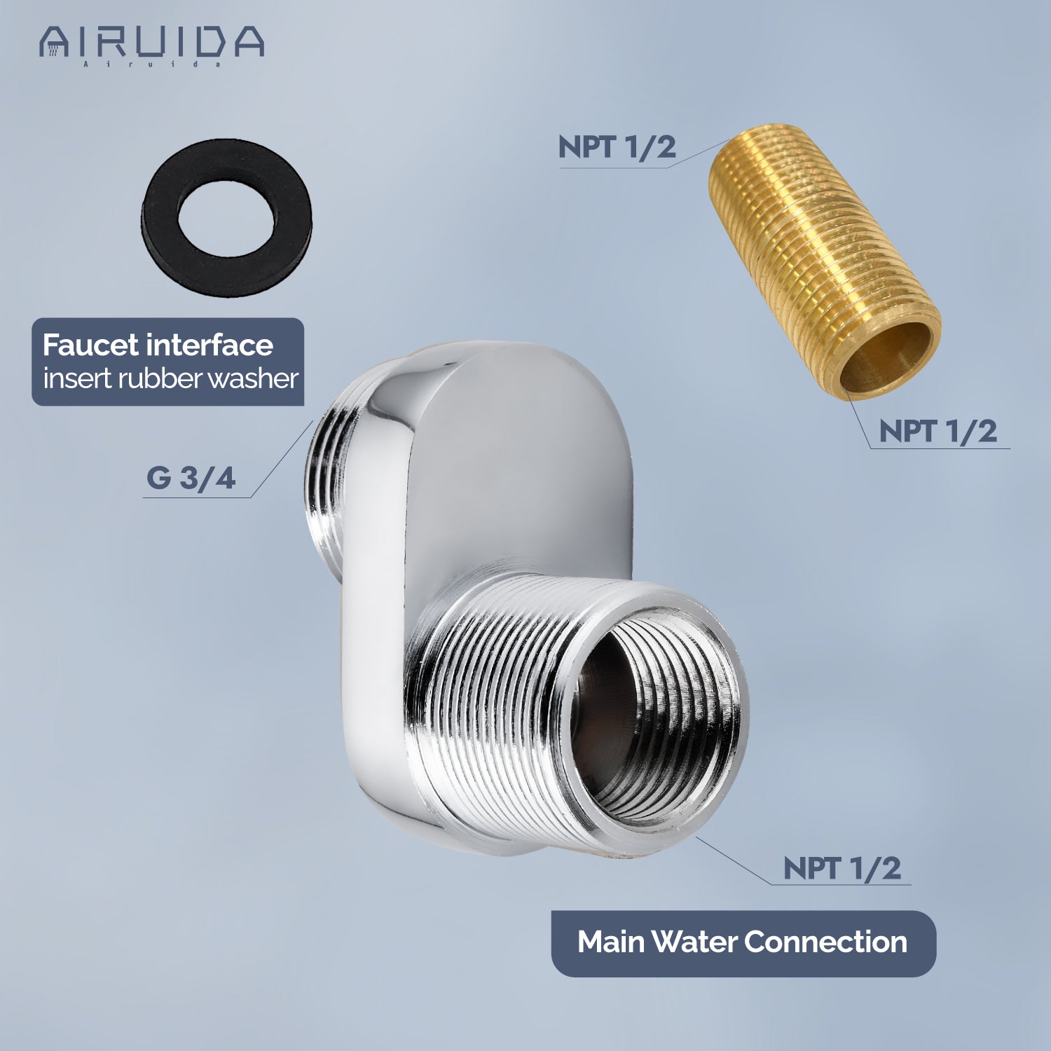 Wall Mount Faucets Connector Set Brass Kitchen Sink 1/2" NPT Female to G 3/4 Male Chrome Polish Mounted Installation Kit