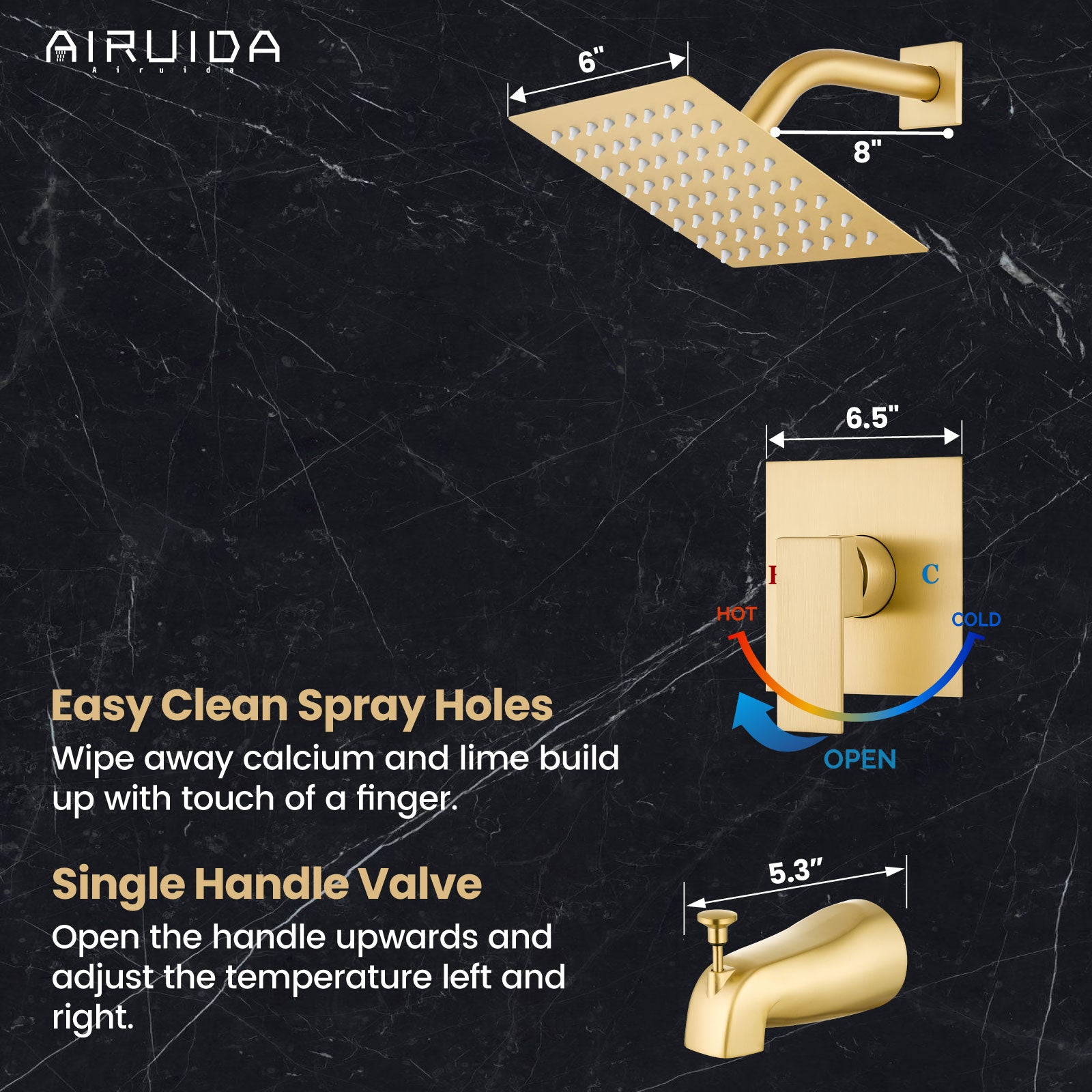 Airuida Shower Faucet Set with Tub Spout Bathtub Faucet Kit Shower Tub Faucet Set Complete Tub Shower Trim Kit with Solid Brass Rough-in Valve and Rainfall Square Showerhead