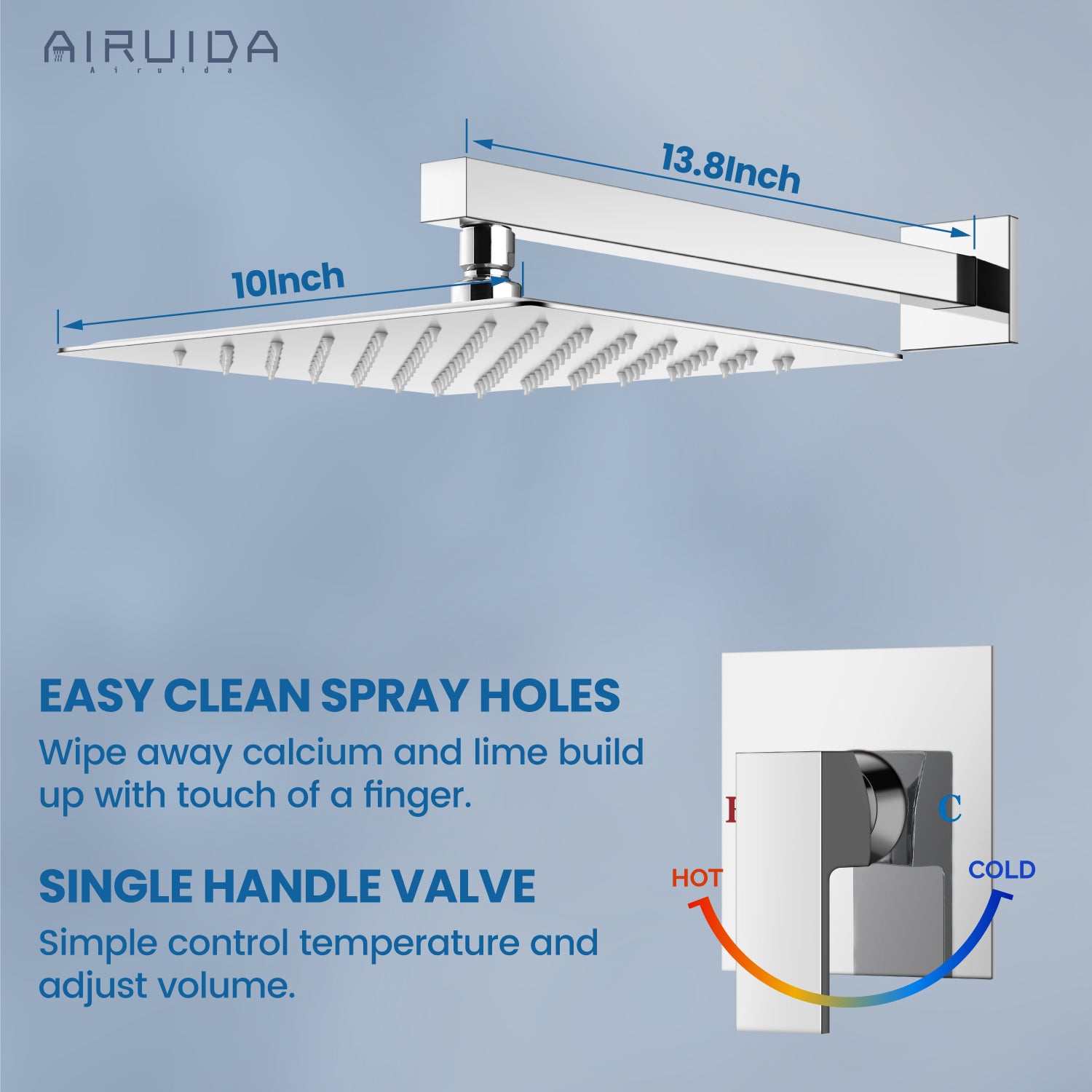 Airuida Shower Faucet Set, Single Function Shower Handle Wall Mount Bathroom Rainfall Shower Mixer, Square 10 Inch Shower Head Shower Valve and Trim Kit with Female Thread Rough-in Valve