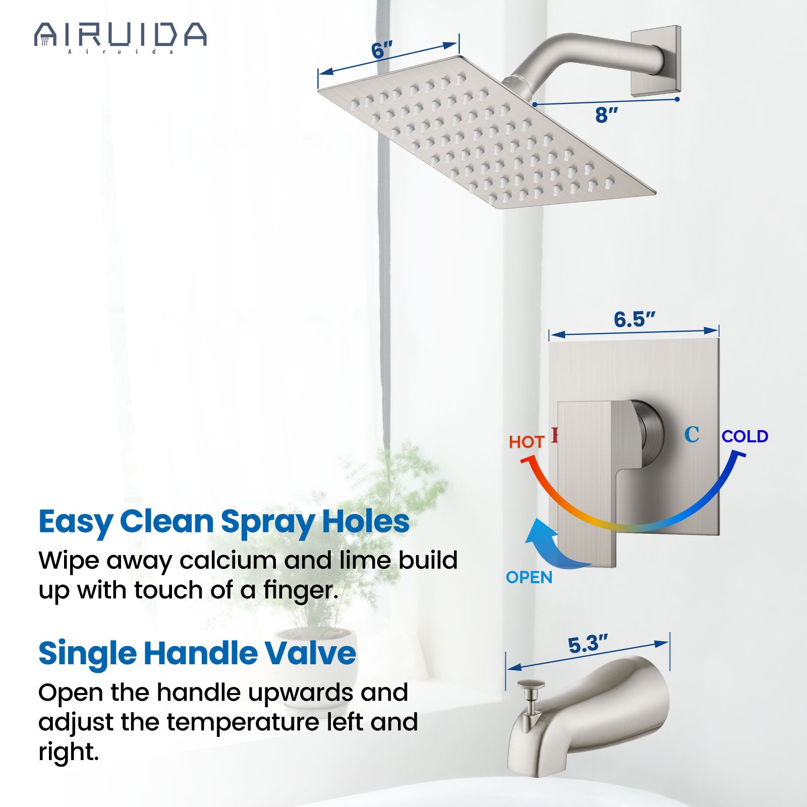 Airuida Shower Faucet Set with Tub Spout Bathtub Faucet Kit Shower Tub Faucet Set Complete Tub Shower Trim Kit with Solid Brass Rough-in Valve and Rainfall Square Showerhead