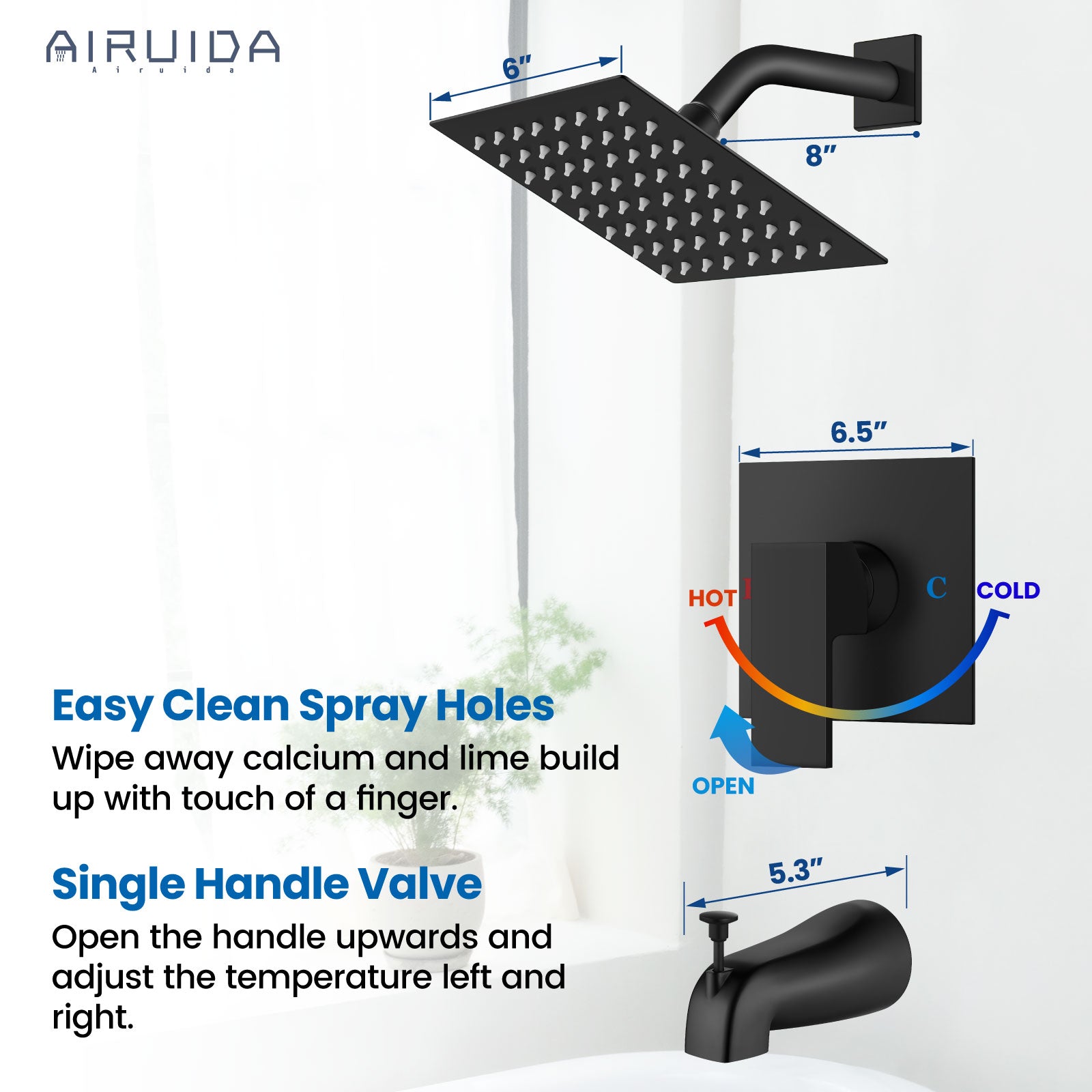 Airuida Shower Faucet Set with Tub Spout Bathtub Faucet Kit Shower Tub Faucet Set Complete Tub Shower Trim Kit with Solid Brass Rough-in Valve and Rainfall Square Showerhead