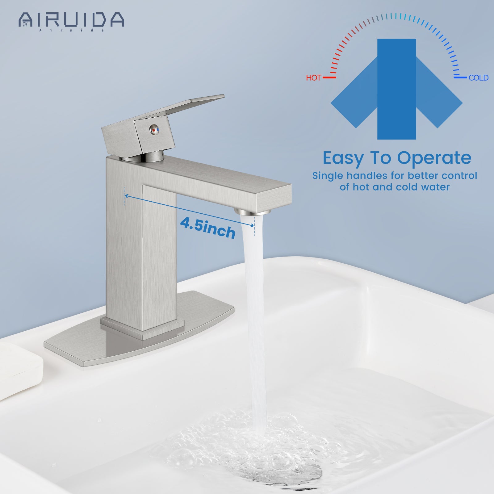 Airuida One Hole Bathroom Sink Faucet Short Bowl Sink Faucet Single Handle Vanity RV Bathroom Faucet Basin Lavatory Mixer Tap with Water Supply Hoses