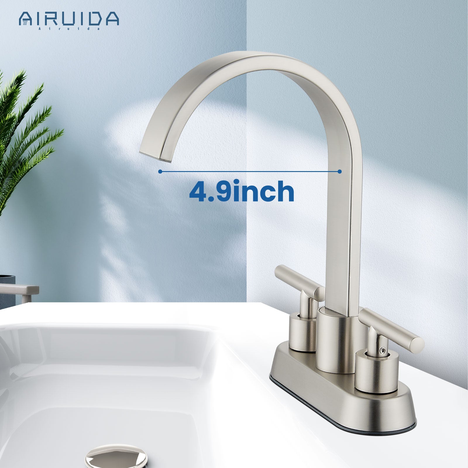 Airuida 4 Inch Centerset Bathroom Faucets,Two Handle Bathroom Sink Faucet,2 or 3 Hole Restroom Vanity with Pop Up Drain,Waterfall Swivel Spout 2 Water Supply Lines Conical Handle Brushed Nickel