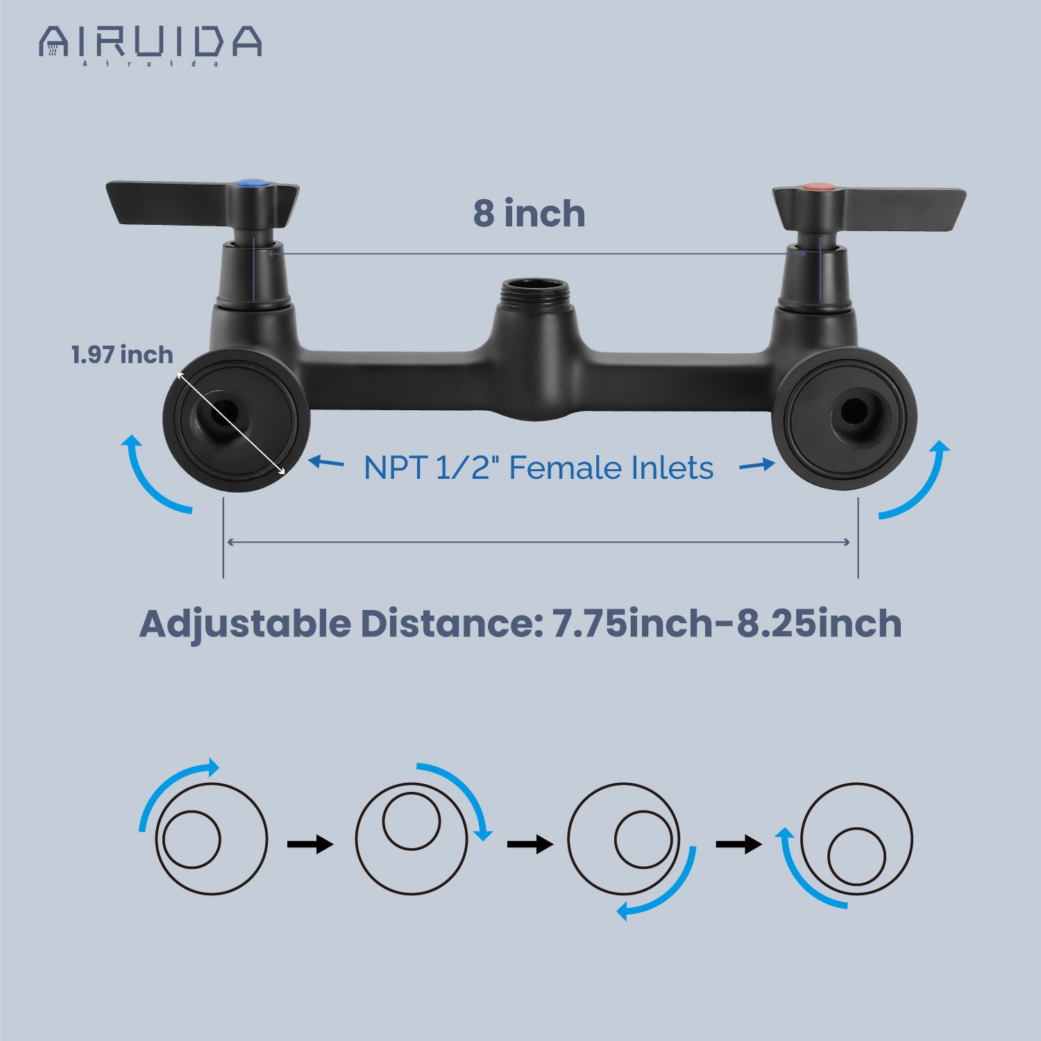Airuida Wall Mount Kitchen Sink Faucet Commercial Sink Faucet 8 Inch Center Kitchen Mixer Commercial Tap for Laundry Room with 2 Hole Double Handles 360 Rotatable