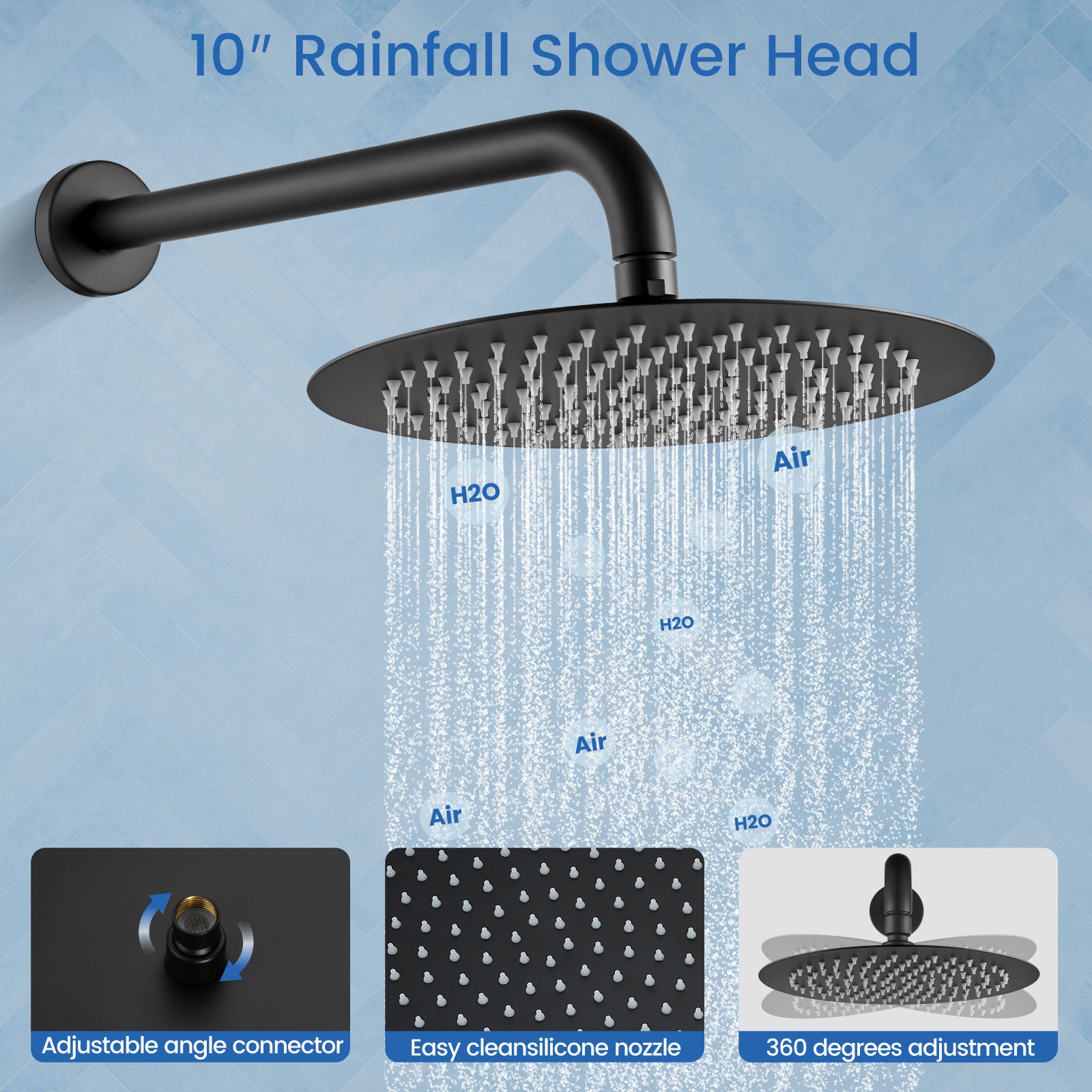 Airuida Shower System with Tub Spout 3-Function Tub Shower Faucet Set Round Rainfall Tub and Shower Faucet Combo with Rough-in Valve 2 Functions Handheld Spray 10 Inch Shower Head Matte Black