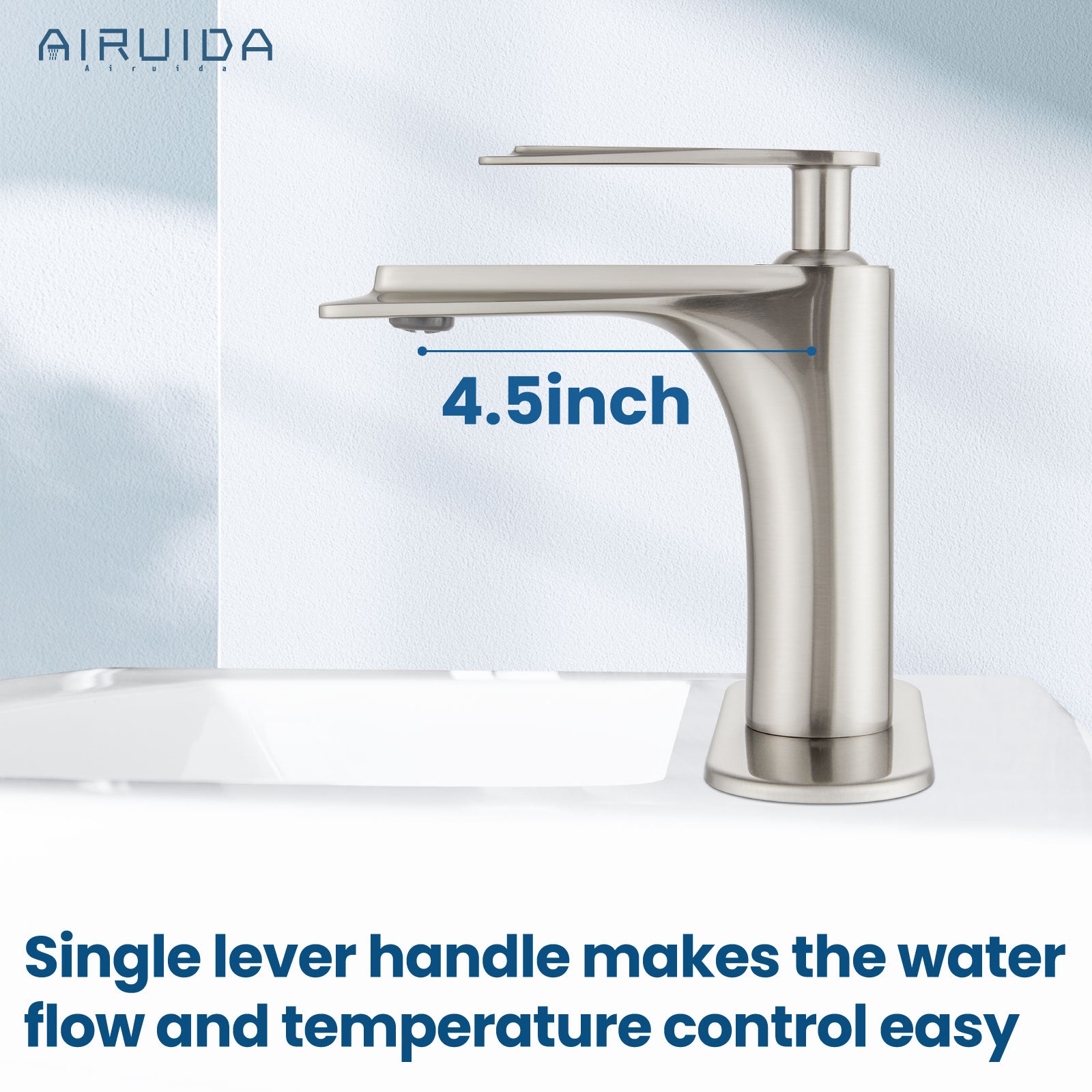 Airuida Single Handle Bathroom Sink Faucet 1 or 3 Hole Washbasin Mixer Tap Deck Mount Solid Brass Material Bath Lavatory Short Vanity Bathroom Faucet with Pop Up Drain and Deck Plate