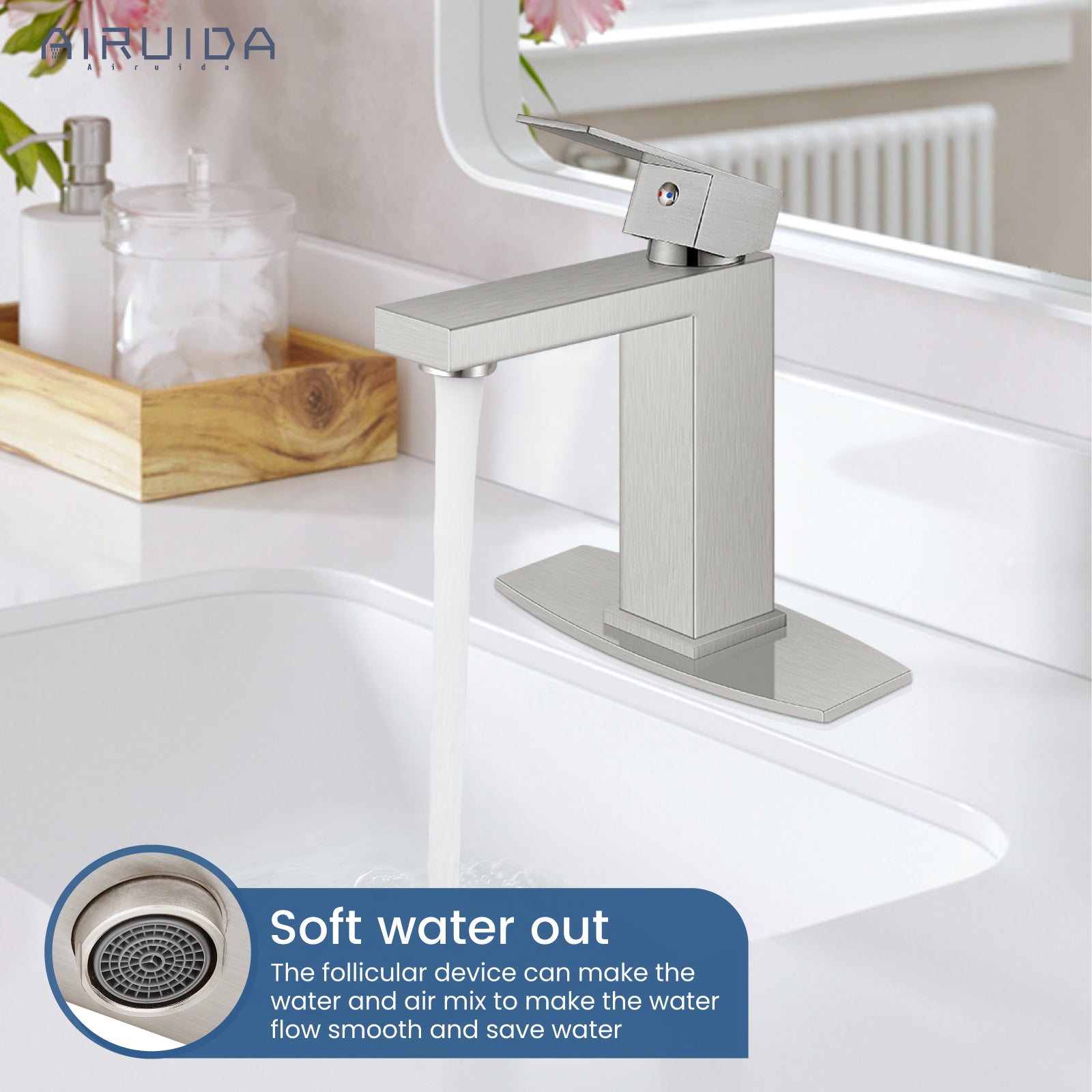 Airuida One Hole Bathroom Sink Faucet Short Bowl Sink Faucet Single Handle Vanity RV Bathroom Faucet Basin Lavatory Mixer Tap with Water Supply Hoses