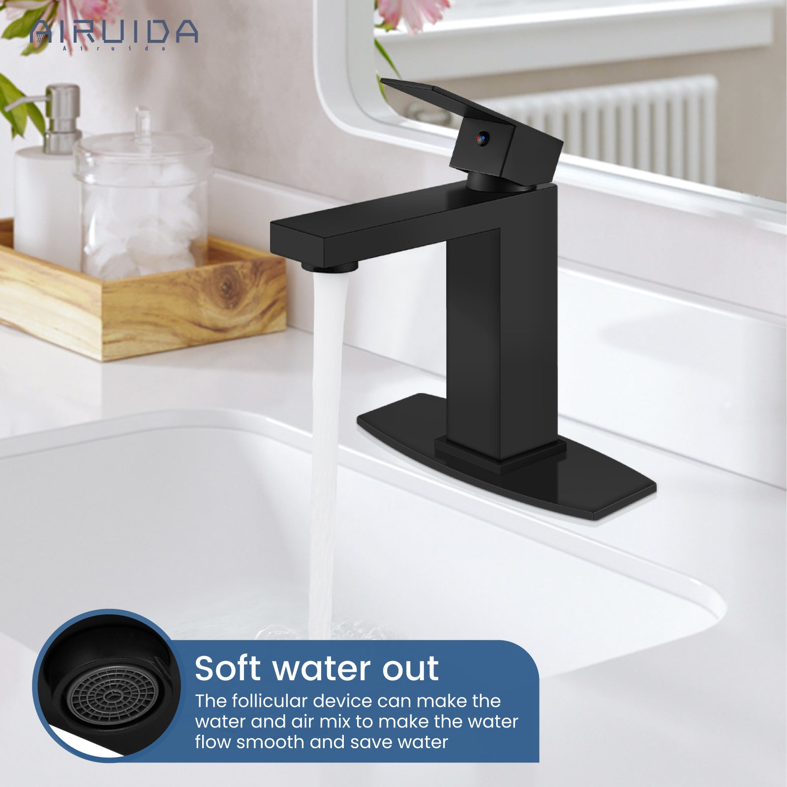 Airuida One Hole Bathroom Sink Faucet Short Bowl Sink Faucet Single Handle Vanity RV Bathroom Faucet Basin Lavatory Mixer Tap with Water Supply Hoses