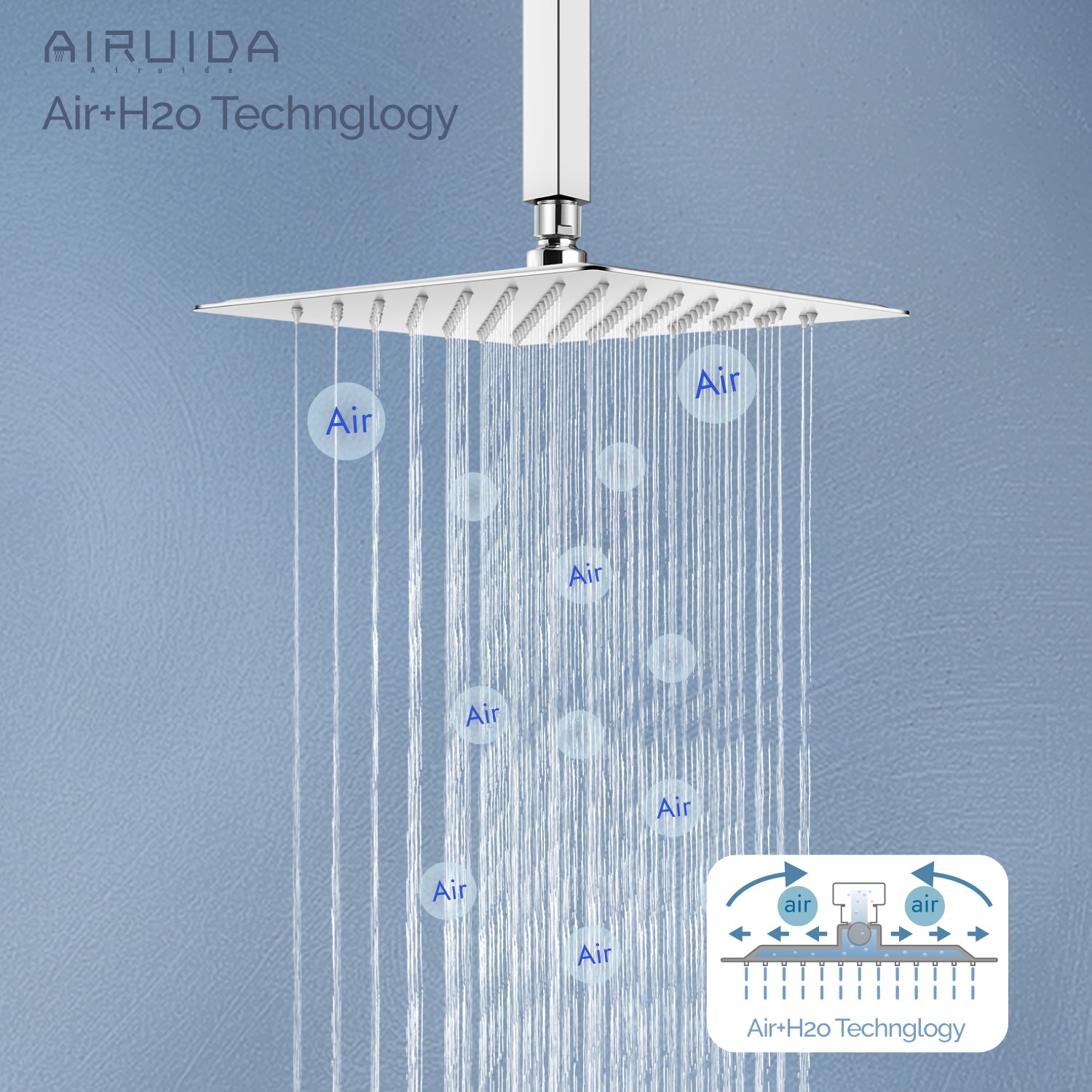 Airuida Ceiling Mount Shower Only Faucet Set Single Function Shower Trim Kit Square Shower Head Bathroom Rainfall Shower System with Rough-in Valve Male Thread