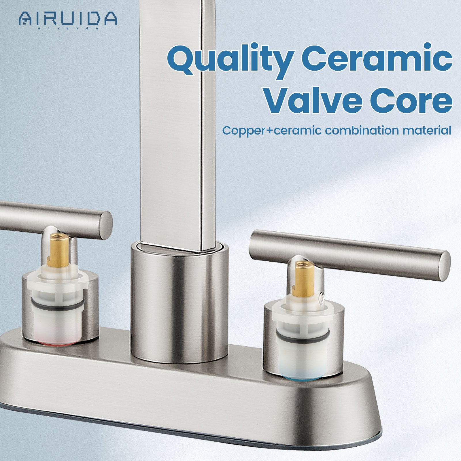 Airuida 4 Inch Centerset Bathroom Faucets,Two Handle Bathroom Sink Faucet,2 or 3 Hole Restroom Vanity with Pop Up Drain,Waterfall Swivel Spout 2 Water Supply Lines Conical Handle Brushed Nickel