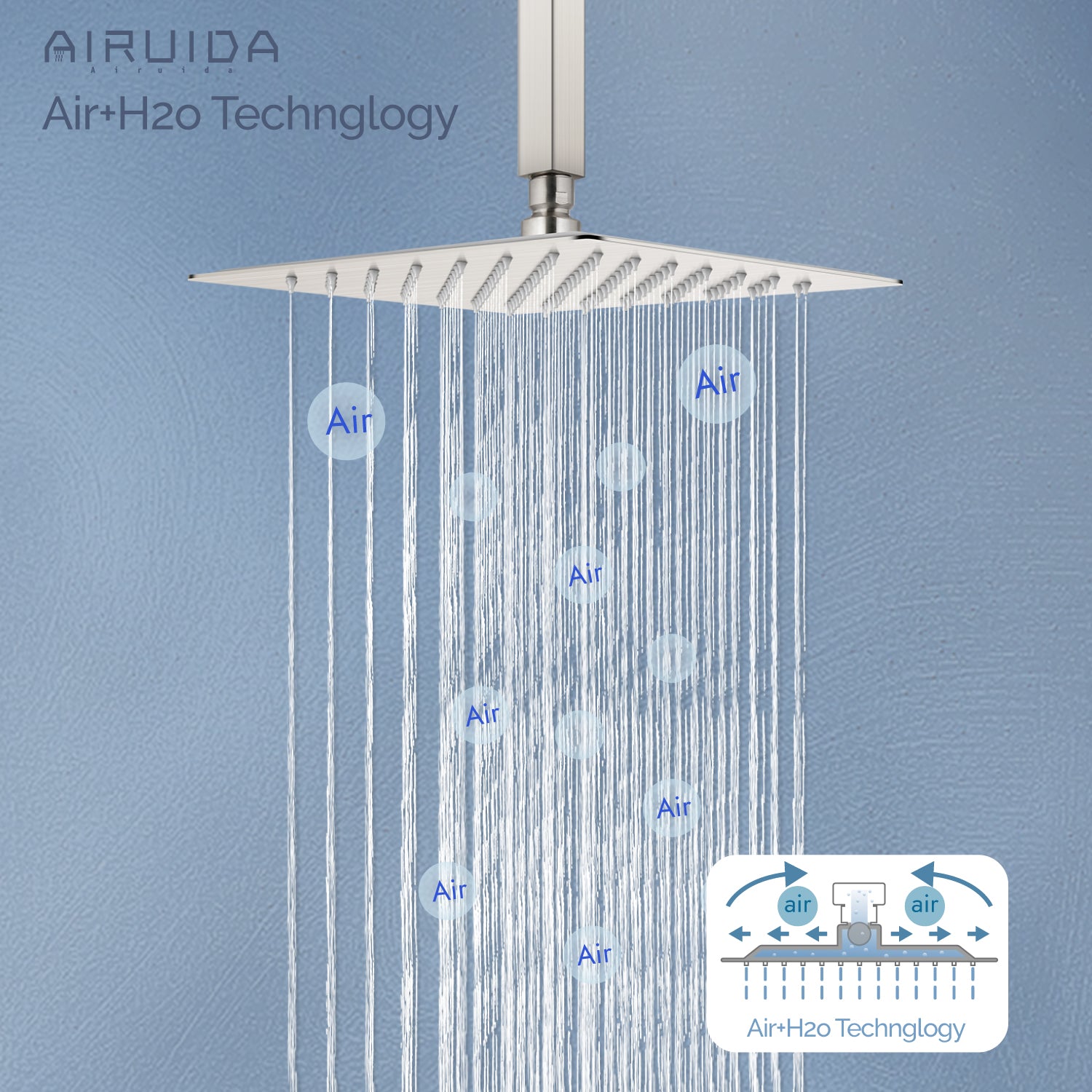 Airuida Ceiling Mount Shower Only Faucet Set Single Function Shower Trim Kit Square Shower Head Bathroom Rainfall Shower System with Rough-in Valve Male Thread