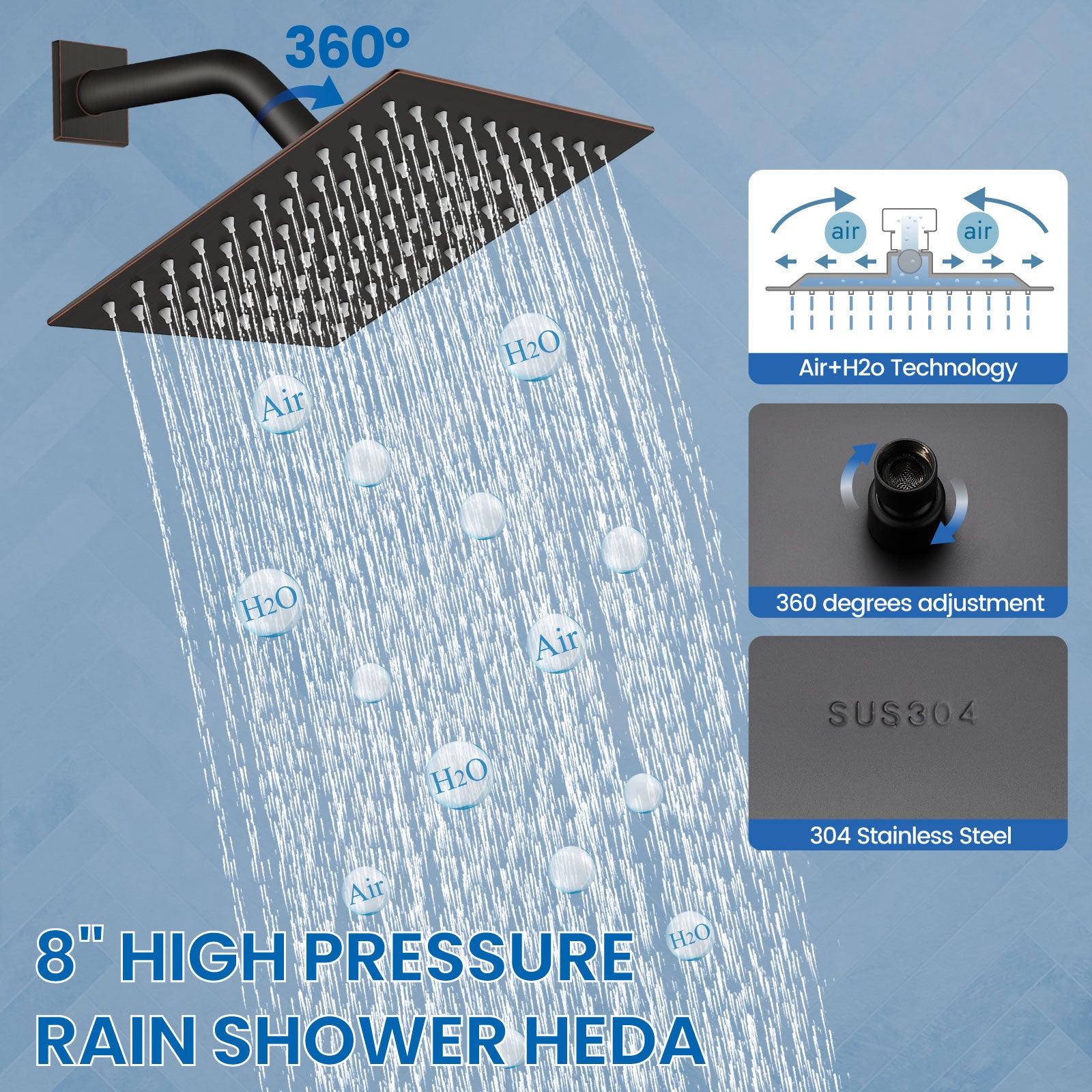 Airuida Shower Faucet Set Bathroom Rain Shower System 8 Inch Square Showerhead Single Function 1 Handle Trim Kit with Female Thread Rough-in Valve Cover Plate without H and C Labels Oil Rubbed Bronze