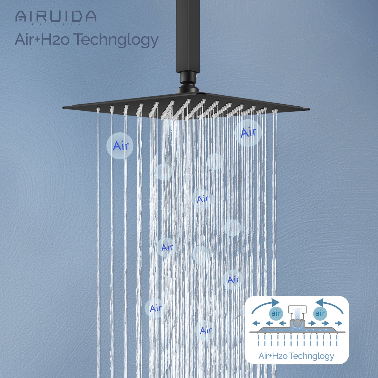 Airuida Ceiling Mount Shower Only Faucet Set Single Function Shower Trim Kit Square Shower Head Bathroom Rainfall Shower System with Rough-in Valve Male Thread