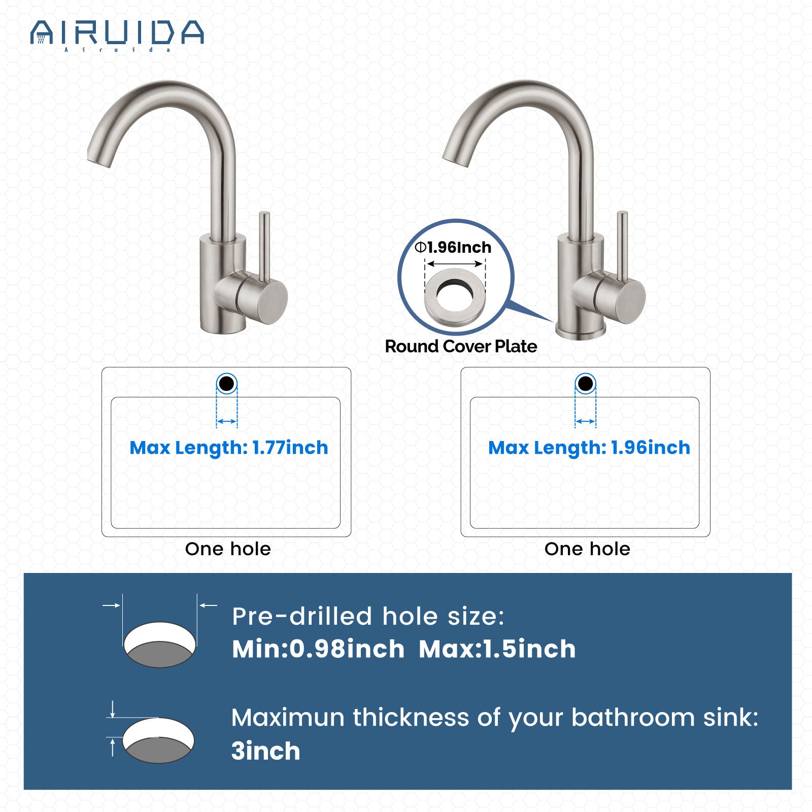 Airuida Bar Sink Faucet Single Hole Single Handle Bathroom Sink Faucet Kitchen Small Prep Wet Farmhouse RV Lavatory Vanity Mixer Tap 360 Degree Swivel Spout Without Pop Up Drain Brushed Nickel