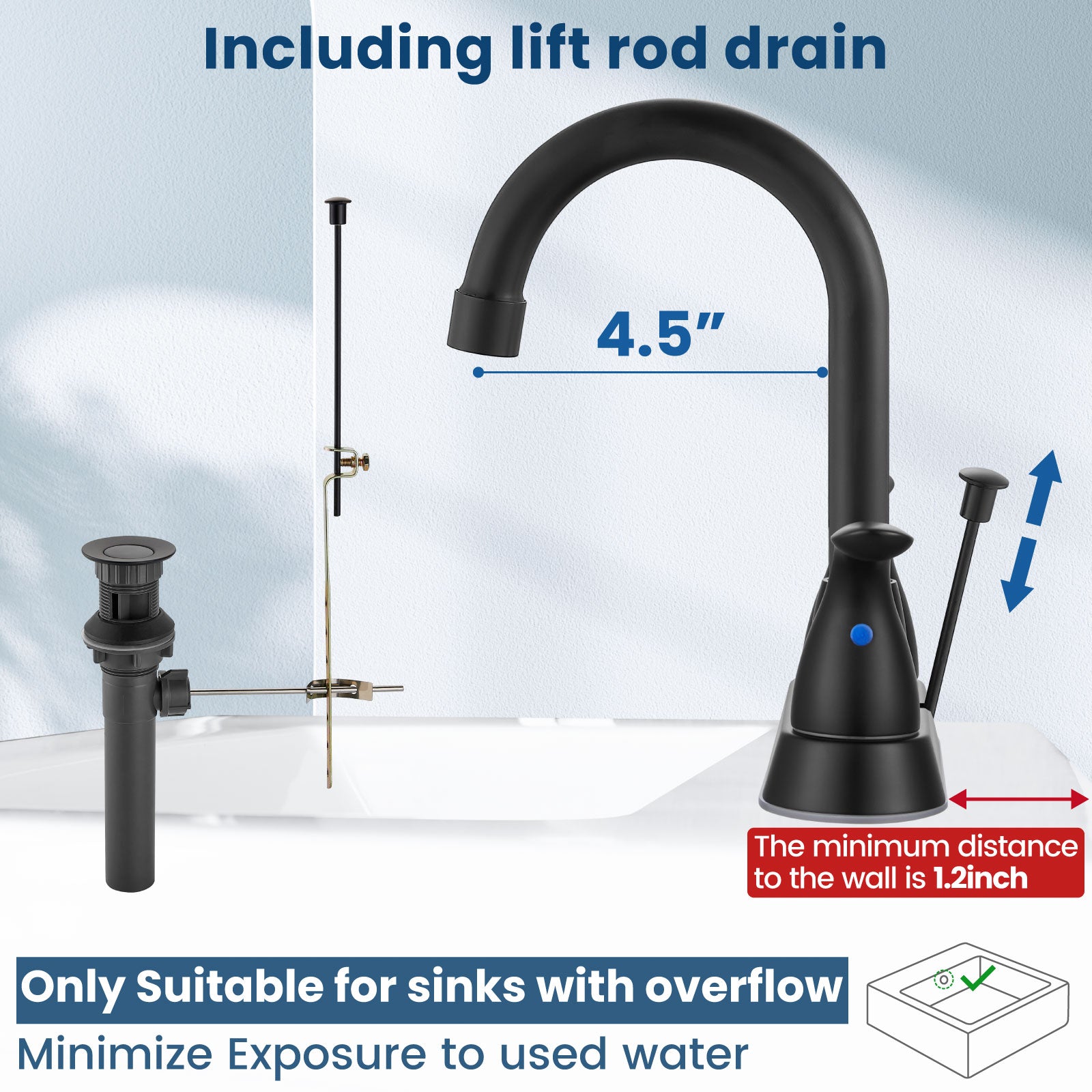 Airuida 4 Inch Centerset Bathroom Faucet RV Basin Mixer Bar Tap Bathroom Sink Faucet with Lift Rod Drain Stopper 2 Handle Modern Lavatory Commercial Faucet Deck Mount