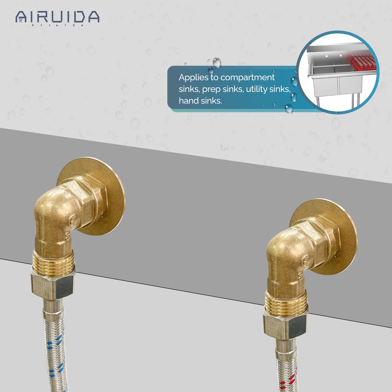 Mounted Installation Kit for Wall Mount Faucets Connector Set Stainless Steel Commercial Kitchen Prep Utility Sink 1/2" NPT Female to Male 90 Degree