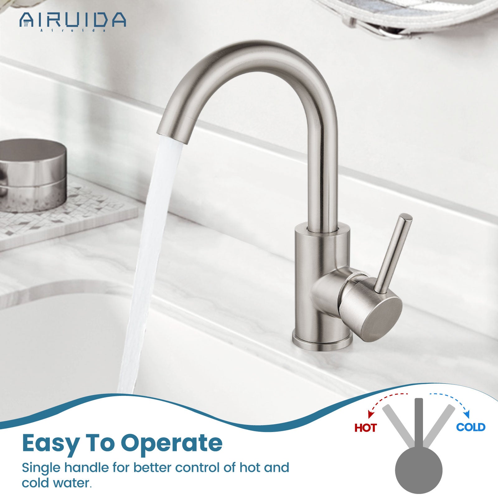 Airuida Bar Sink Faucet Single Hole Single Handle Bathroom Sink Faucet Kitchen Small Prep Wet Farmhouse RV Lavatory Vanity Mixer Tap 360 Degree Swivel Spout Without Pop Up Drain Brushed Nickel