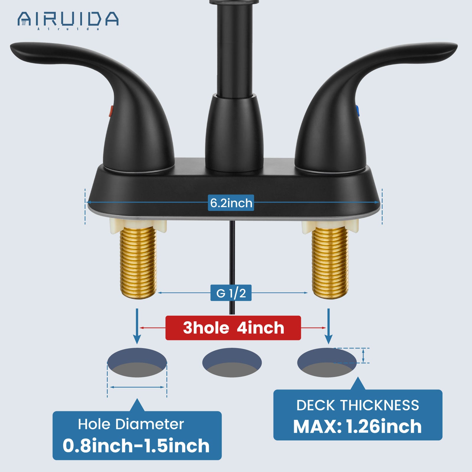 Airuida 4 Inch Centerset Bathroom Faucet RV Basin Mixer Bar Tap Bathroom Sink Faucet with Lift Rod Drain Stopper 2 Handle Modern Lavatory Commercial Faucet Deck Mount