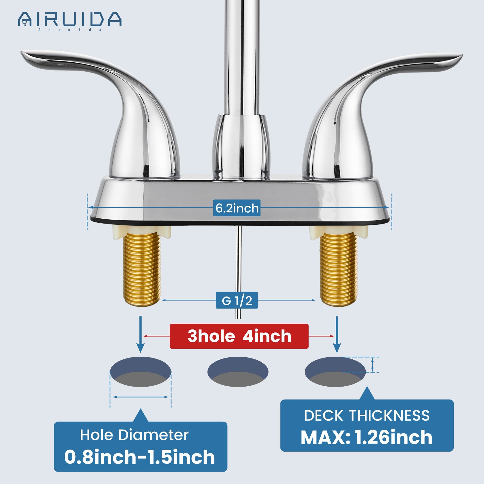 Airuida 4 Inch Centerset Bathroom Faucet RV Basin Mixer Bar Tap Bathroom Sink Faucet with Lift Rod Drain Stopper 2 Handle Modern Lavatory Commercial Faucet Deck Mount