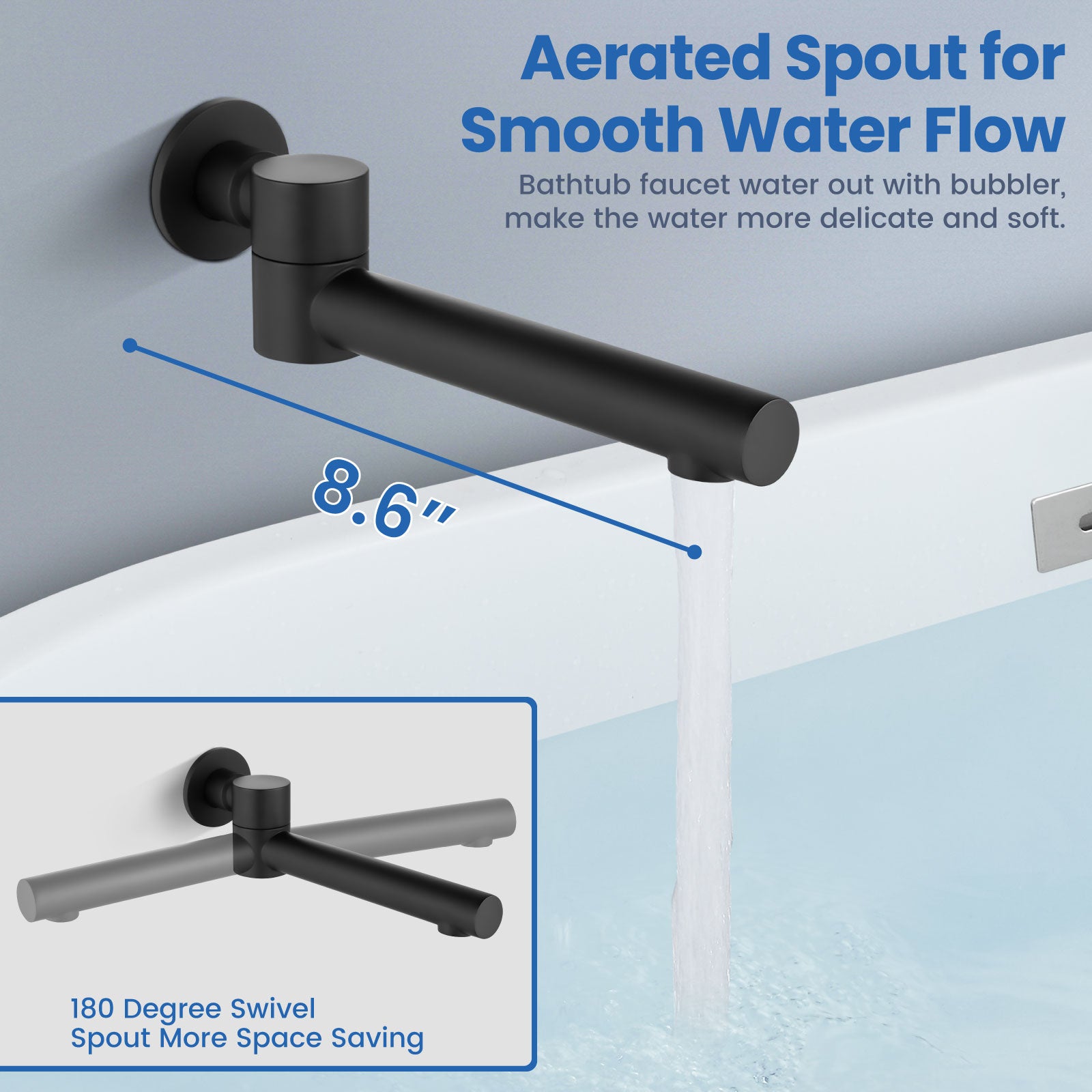 Airuida Shower System with Tub Spout 3-Function Tub Shower Faucet Set Round Rainfall Tub and Shower Faucet Combo with Rough-in Valve 2 Functions Handheld Spray 10 Inch Shower Head Matte Black