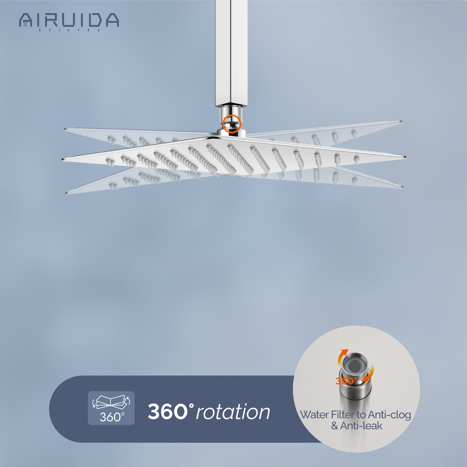 Airuida Ceiling Mount Shower Only Faucet Set Single Function Shower Trim Kit Square Shower Head Bathroom Rainfall Shower System with Rough-in Valve Male Thread