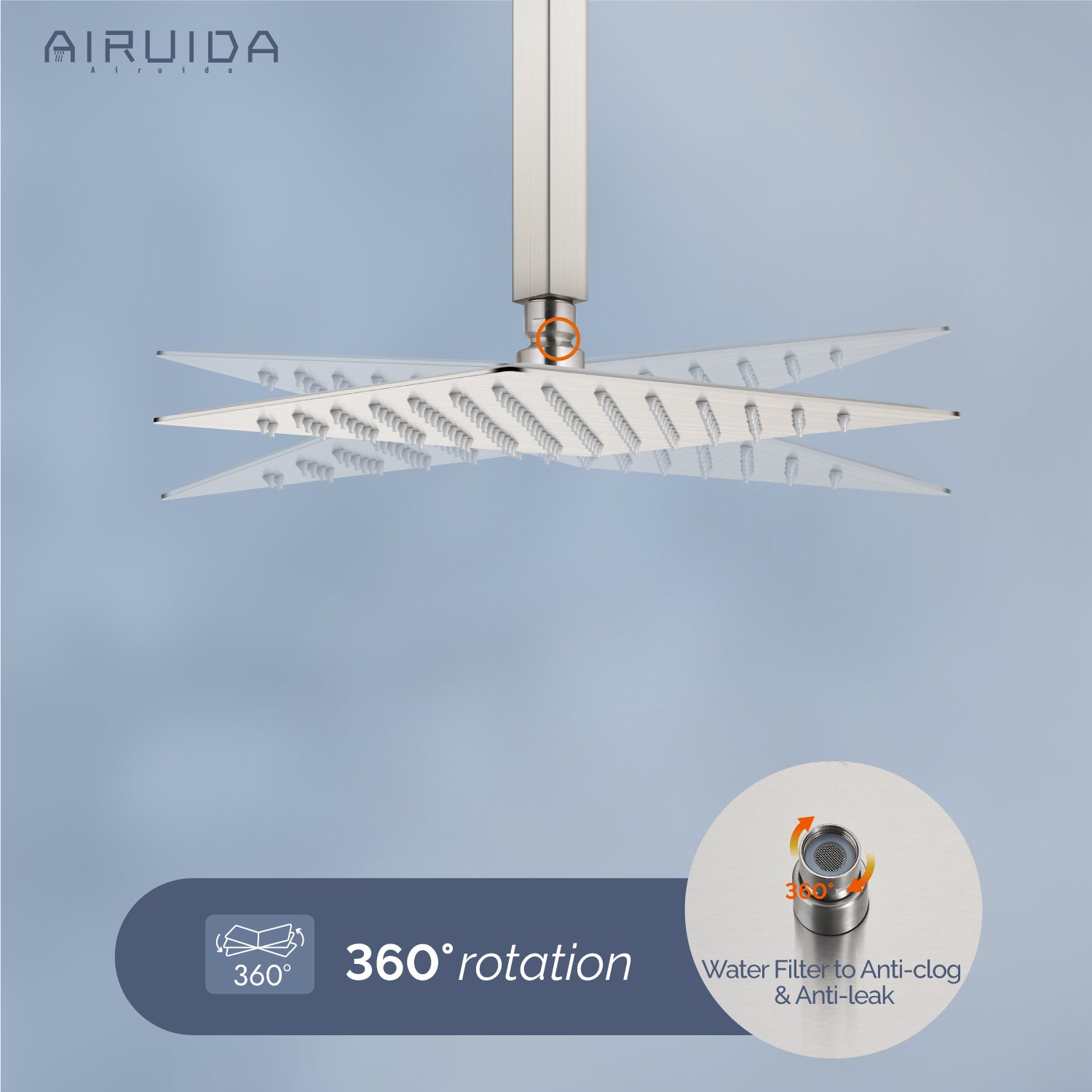 Airuida Ceiling Mount Shower Only Faucet Set Single Function Shower Trim Kit Square Shower Head Bathroom Rainfall Shower System with Rough-in Valve Male Thread