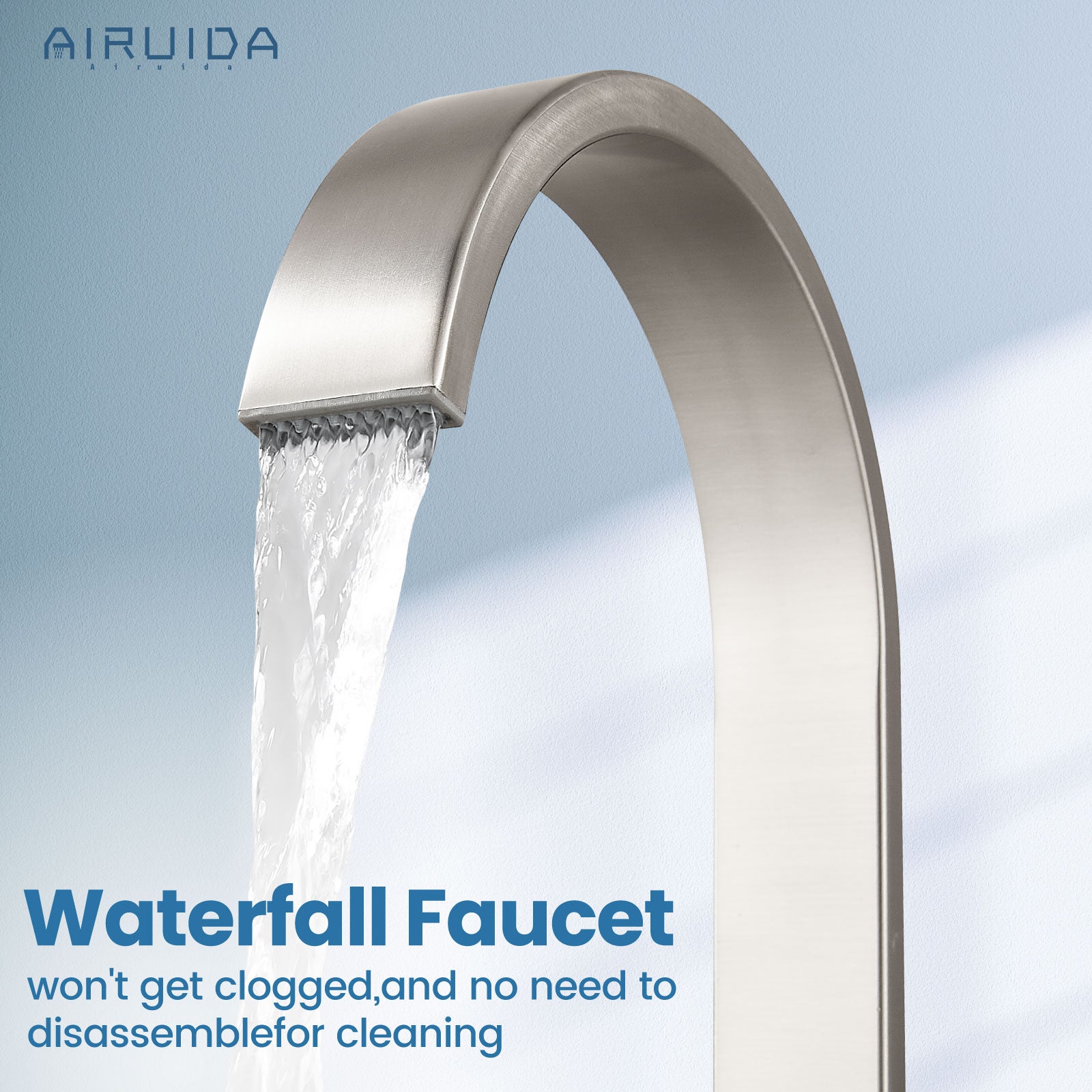 Airuida 4 Inch Centerset Bathroom Faucets,Two Handle Bathroom Sink Faucet,2 or 3 Hole Restroom Vanity with Pop Up Drain,Waterfall Swivel Spout 2 Water Supply Lines Conical Handle Brushed Nickel