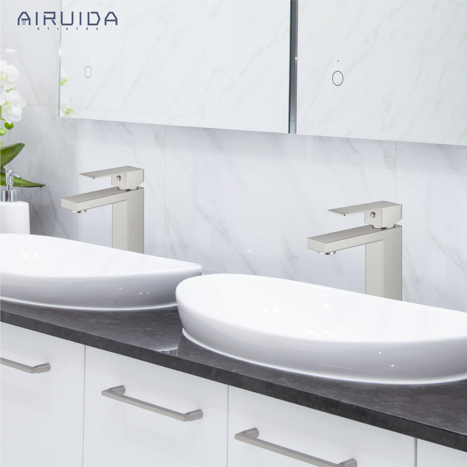 Airuida One Hole Bathroom Sink Faucet Short Bowl Sink Faucet Single Handle Vanity RV Bathroom Faucet Basin Lavatory Mixer Tap with Water Supply Hoses