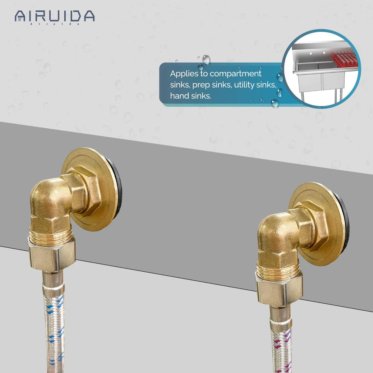 Airuida Installation kit for Wall Mount Commercial Sink Faucets Connector Set Stainless Steel Commercial Kitchen Prep Utility Sink G1/2" Male 90 Degree