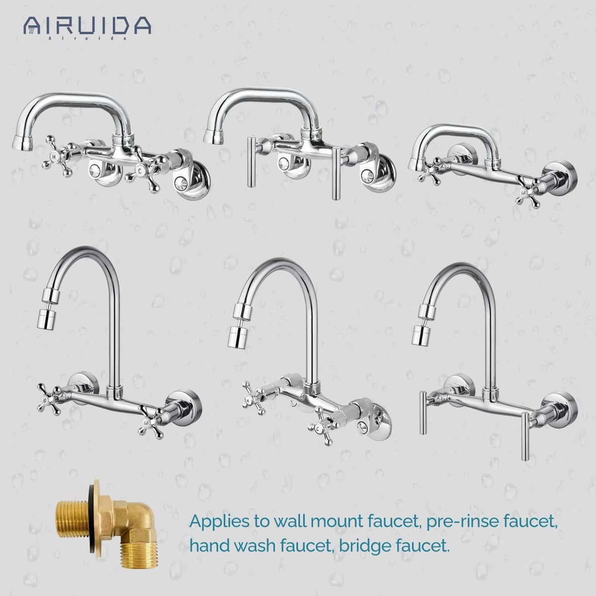 Airuida Installation kit for Wall Mount Commercial Sink Faucets Connector Set Stainless Steel Commercial Kitchen Prep Utility Sink G1/2" Male 90 Degree