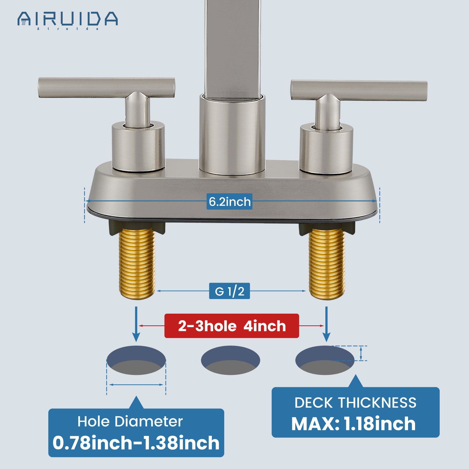 Airuida 4 Inch Centerset Bathroom Faucets,Two Handle Bathroom Sink Faucet,2 or 3 Hole Restroom Vanity with Pop Up Drain,Waterfall Swivel Spout 2 Water Supply Lines Conical Handle Brushed Nickel