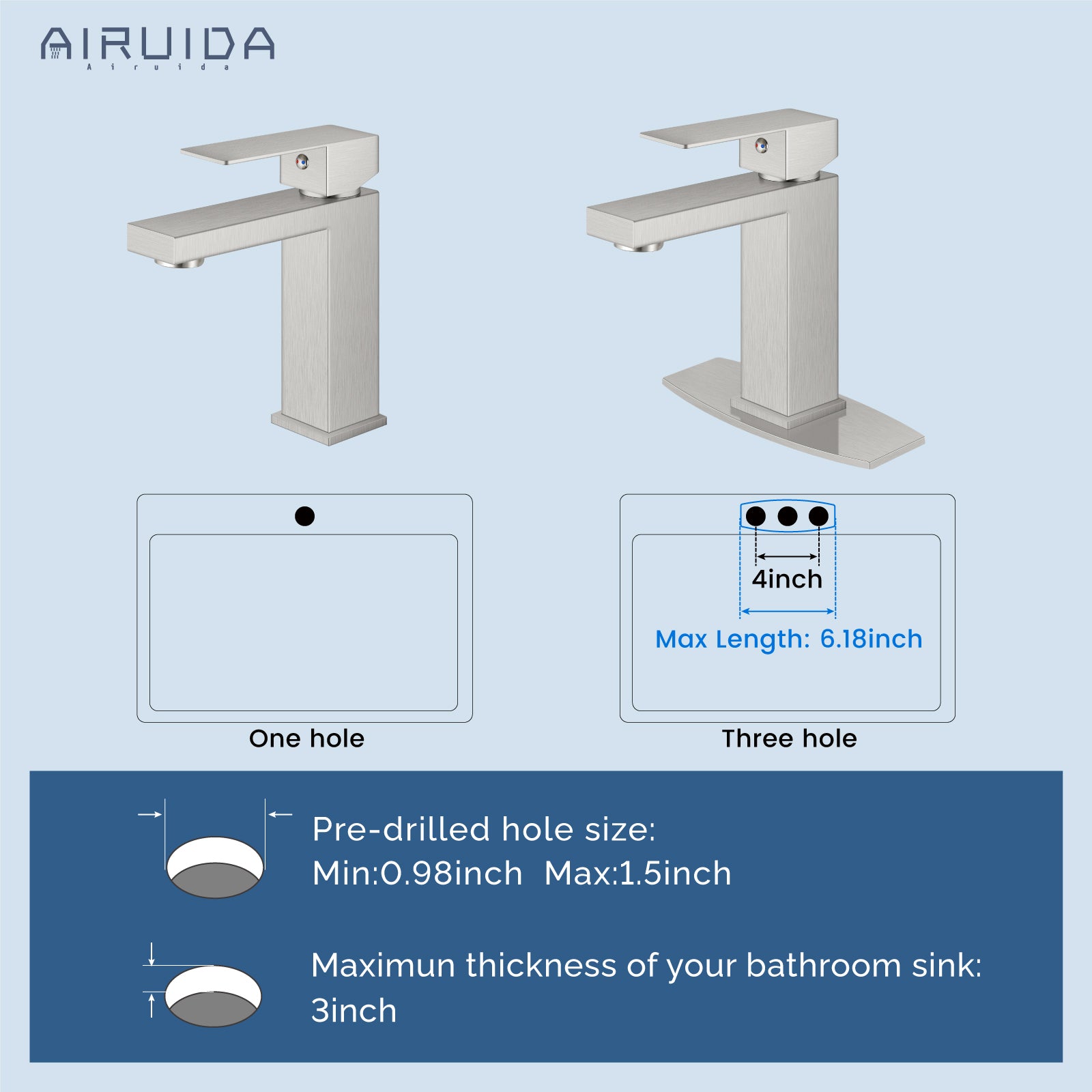 Airuida One Hole Bathroom Sink Faucet Short Bowl Sink Faucet Single Handle Vanity RV Bathroom Faucet Basin Lavatory Mixer Tap with Water Supply Hoses