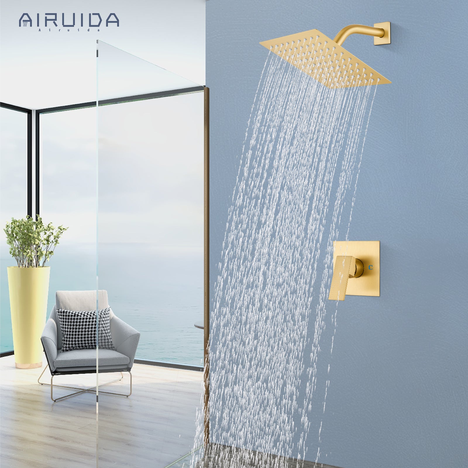 Airuida Shower Faucet Set Bathroom Rain Shower System 8 Inch Square Showerhead Single Function Single Handle Shower Trim Kit With Thread Rough-in Valve