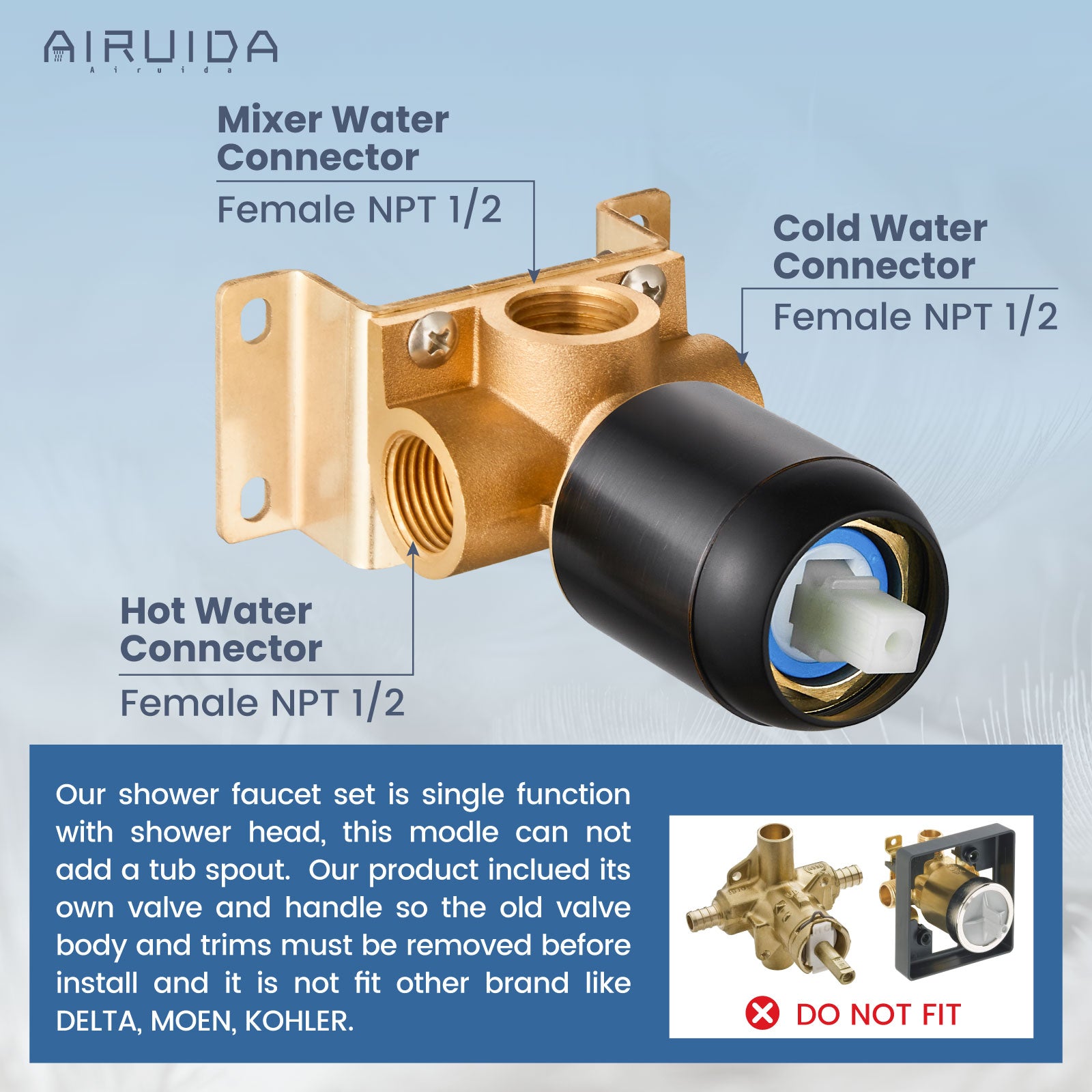 Airuida Shower Faucet Set Bathroom Rain Shower System 8 Inch Square Showerhead Single Function 1 Handle Trim Kit with Female Thread Rough-in Valve Cover Plate without H and C Labels Oil Rubbed Bronze