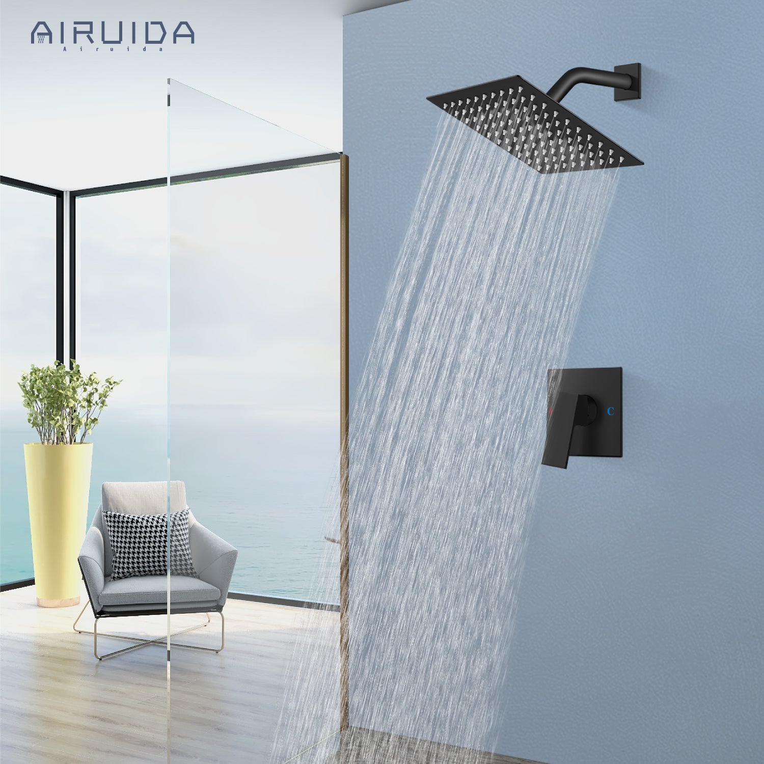 Airuida Shower Faucet Set Bathroom Rain Shower System 8 Inch Square Showerhead Single Function Single Handle Shower Trim Kit With Thread Rough-in Valve