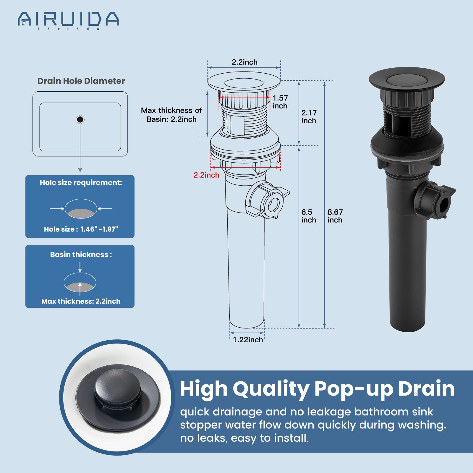 Airuida 4 Inch Centerset Bathroom Faucet RV Basin Mixer Bar Tap Bathroom Sink Faucet with Lift Rod Drain Stopper 2 Handle Modern Lavatory Commercial Faucet Deck Mount