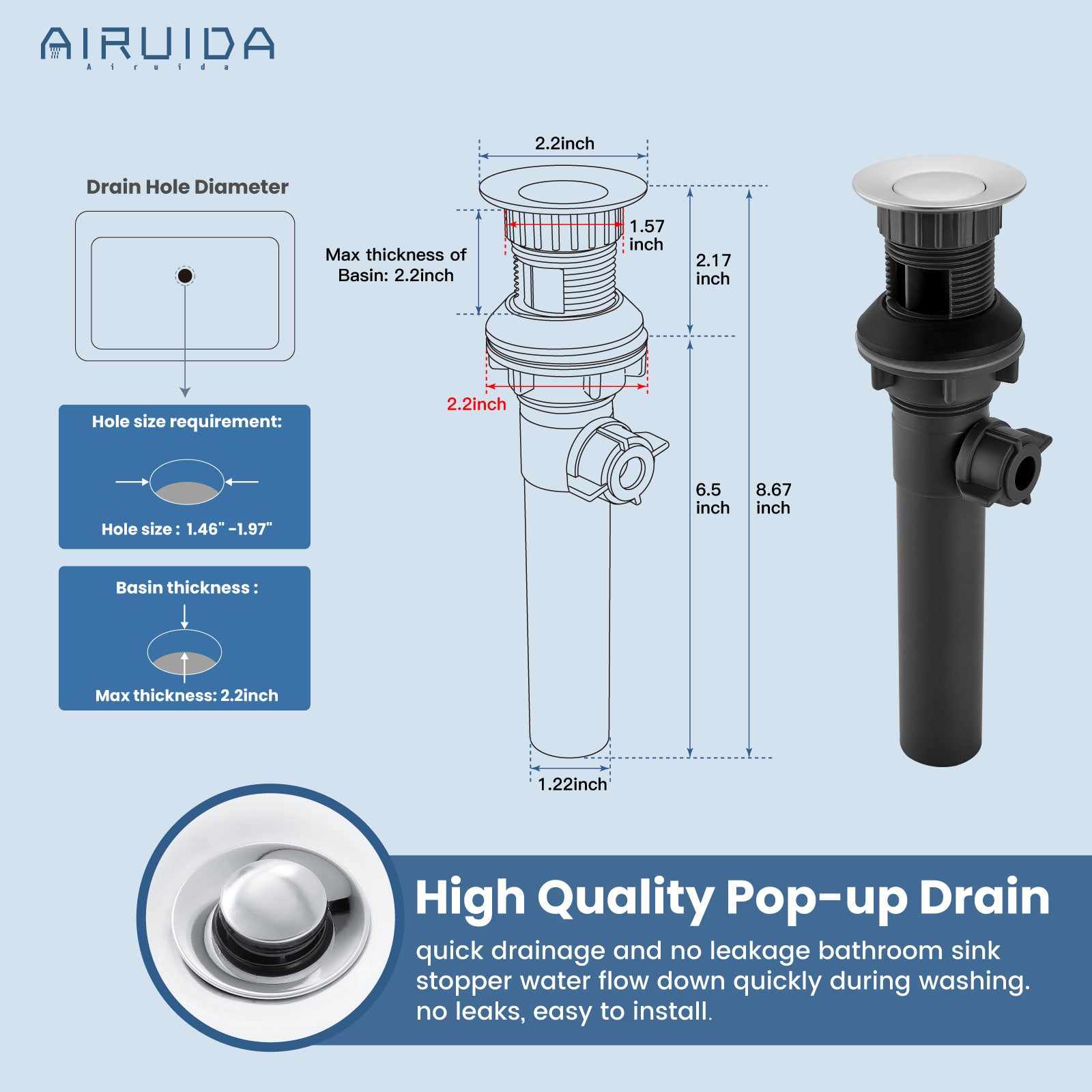 Airuida 4 Inch Centerset Bathroom Faucet RV Basin Mixer Bar Tap Bathroom Sink Faucet with Lift Rod Drain Stopper 2 Handle Modern Lavatory Commercial Faucet Deck Mount