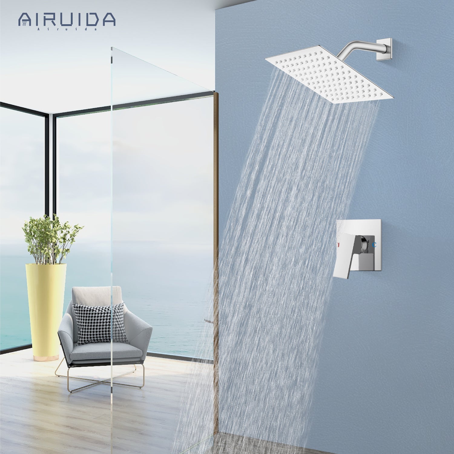 Airuida Shower Faucet Set Bathroom Rain Shower System 8 Inch Square Showerhead Single Function Single Handle Shower Trim Kit With Thread Rough-in Valve