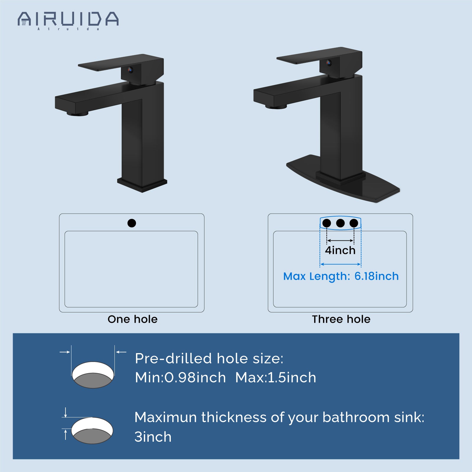 Airuida One Hole Bathroom Sink Faucet Short Bowl Sink Faucet Single Handle Vanity RV Bathroom Faucet Basin Lavatory Mixer Tap with Water Supply Hoses
