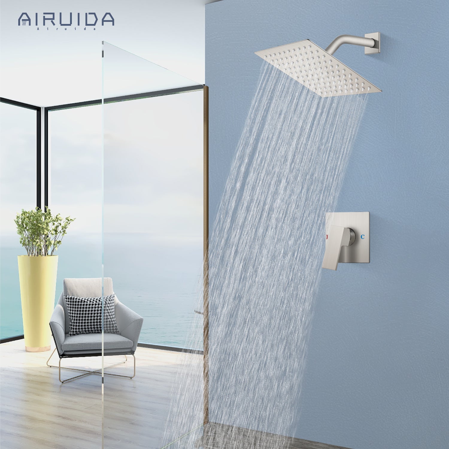 Airuida Shower Faucet Set Bathroom Rain Shower System 8 Inch Square Showerhead Single Function Single Handle Shower Trim Kit With Thread Rough-in Valve