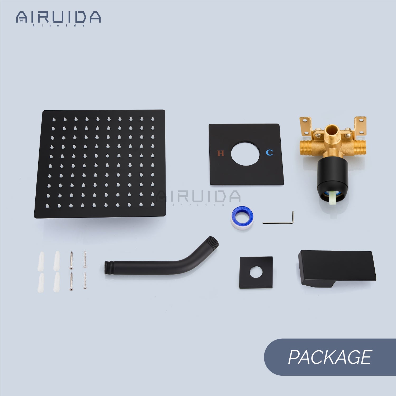 Airuida Shower Faucet Set Bathroom Rain Shower System 8 Inch Square Showerhead Single Function Single Handle Shower Trim Kit With Thread Rough-in Valve