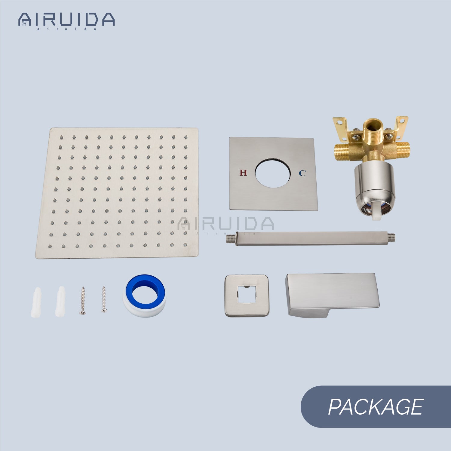 Airuida Ceiling Mount Shower Only Faucet Set Single Function Shower Trim Kit Square Shower Head Bathroom Rainfall Shower System with Rough-in Valve Male Thread