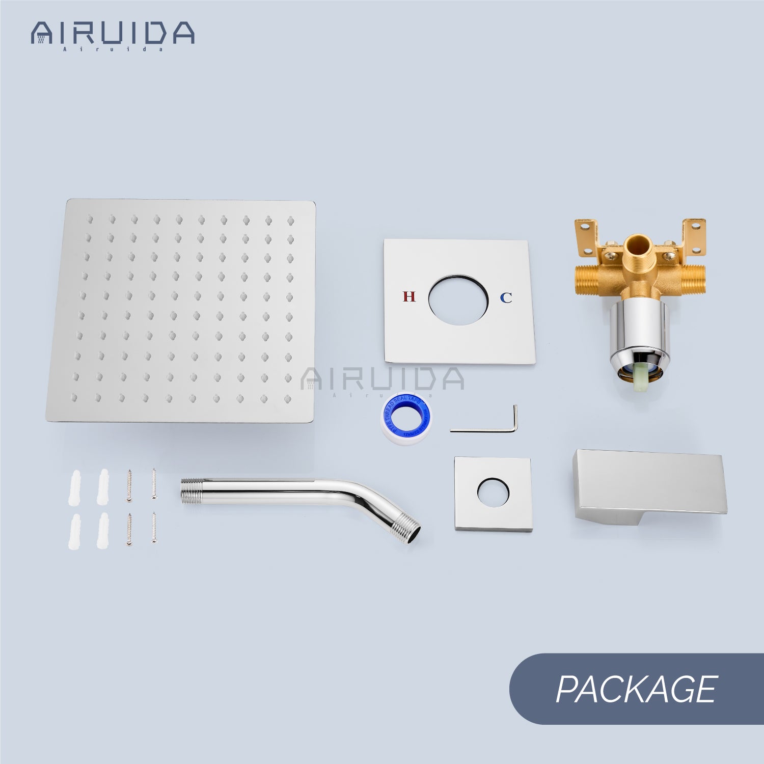 Airuida Shower Faucet Set Bathroom Rain Shower System 8 Inch Square Showerhead Single Function Single Handle Shower Trim Kit With Thread Rough-in Valve