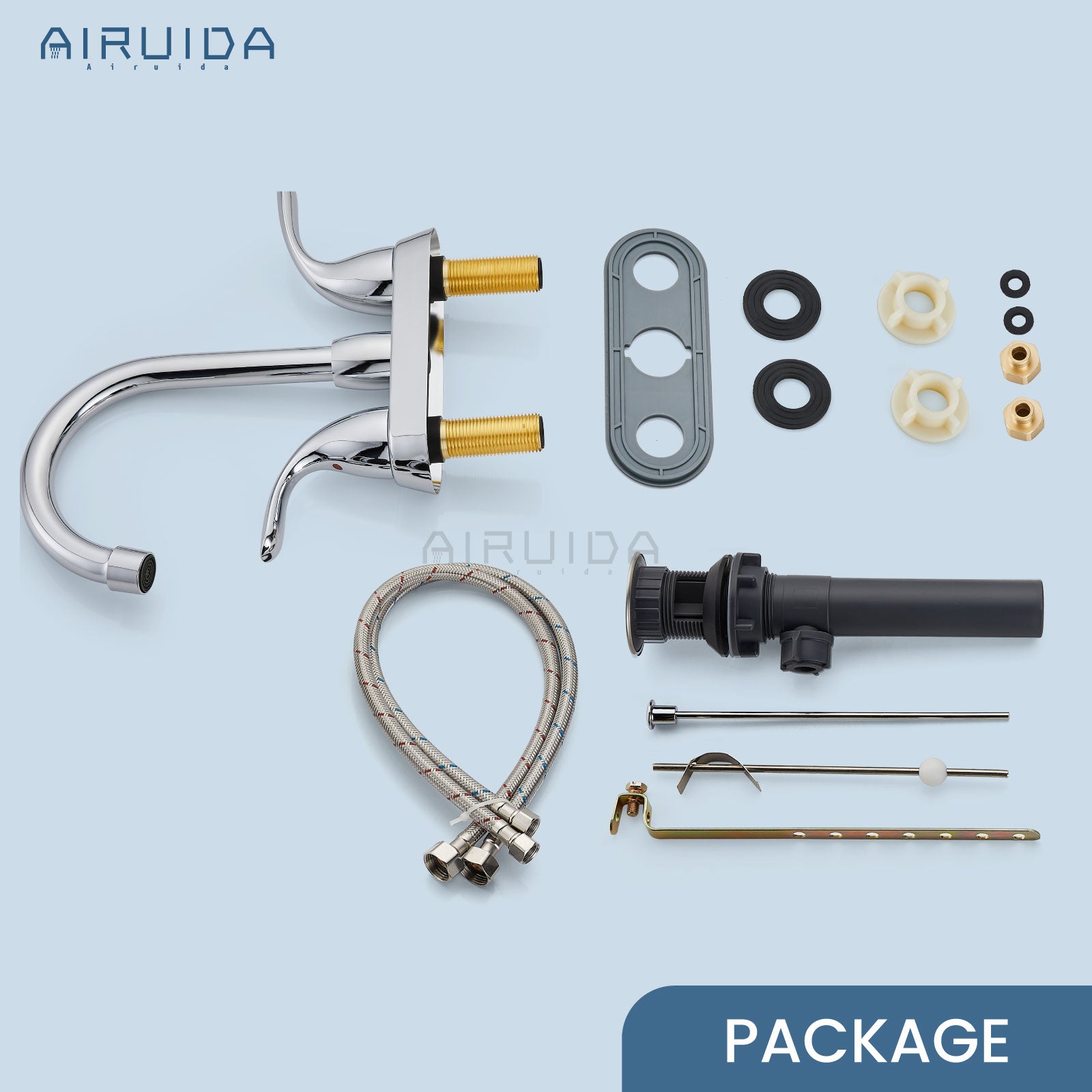 Airuida 4 Inch Centerset Bathroom Faucet RV Basin Mixer Bar Tap Bathroom Sink Faucet with Lift Rod Drain Stopper 2 Handle Modern Lavatory Commercial Faucet Deck Mount